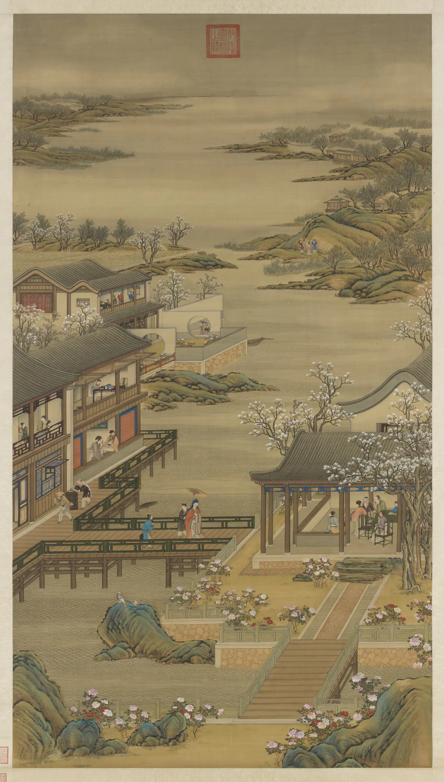 清代《画院画十二月月令图四月图轴》