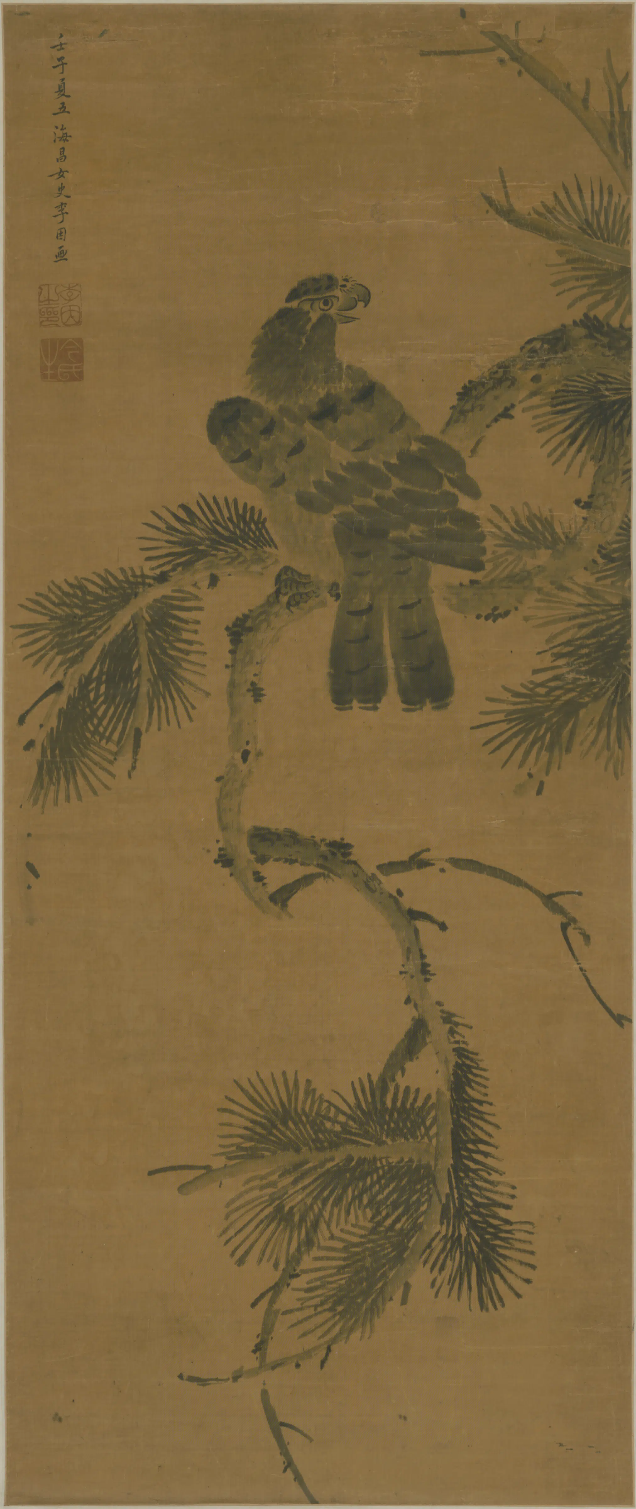 明朝【李因】《松鹰图轴》