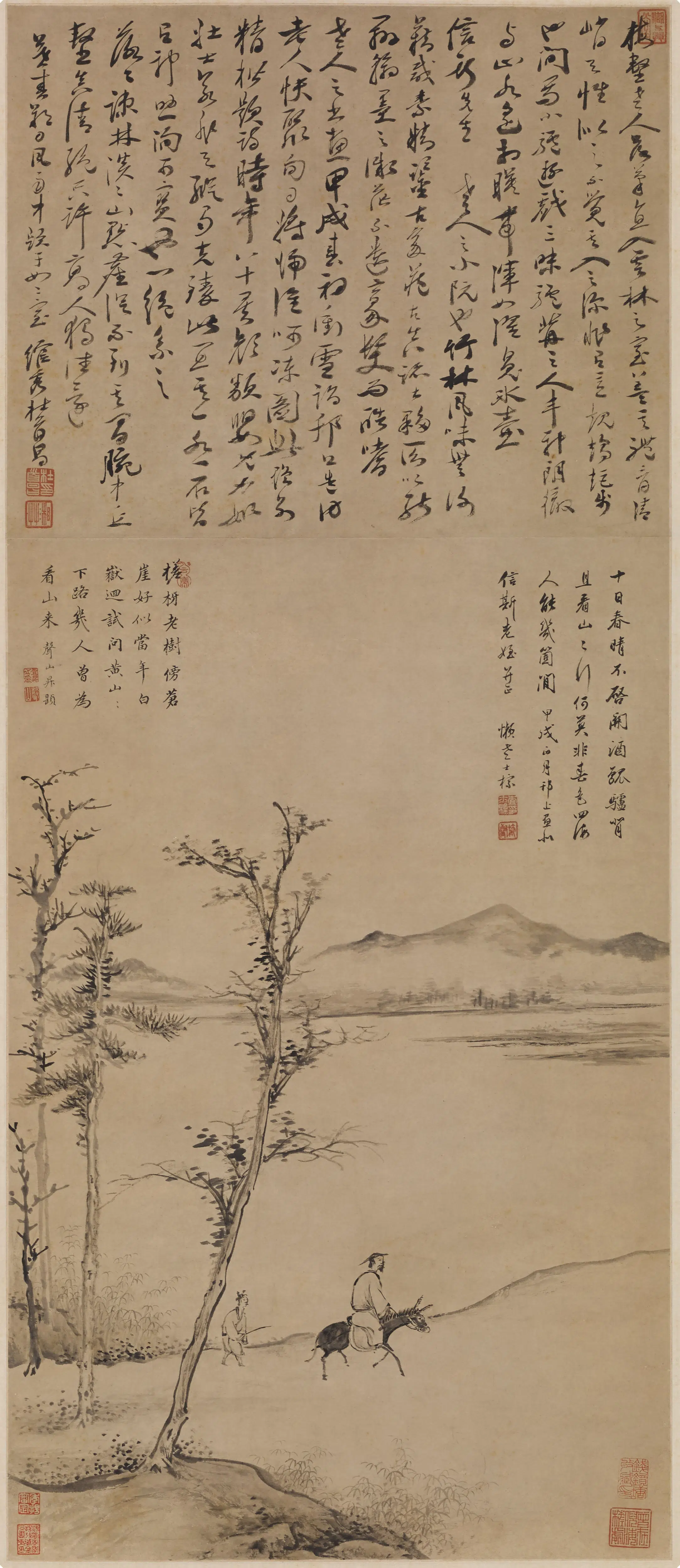 清代【查士标】《骑驴看山图轴》