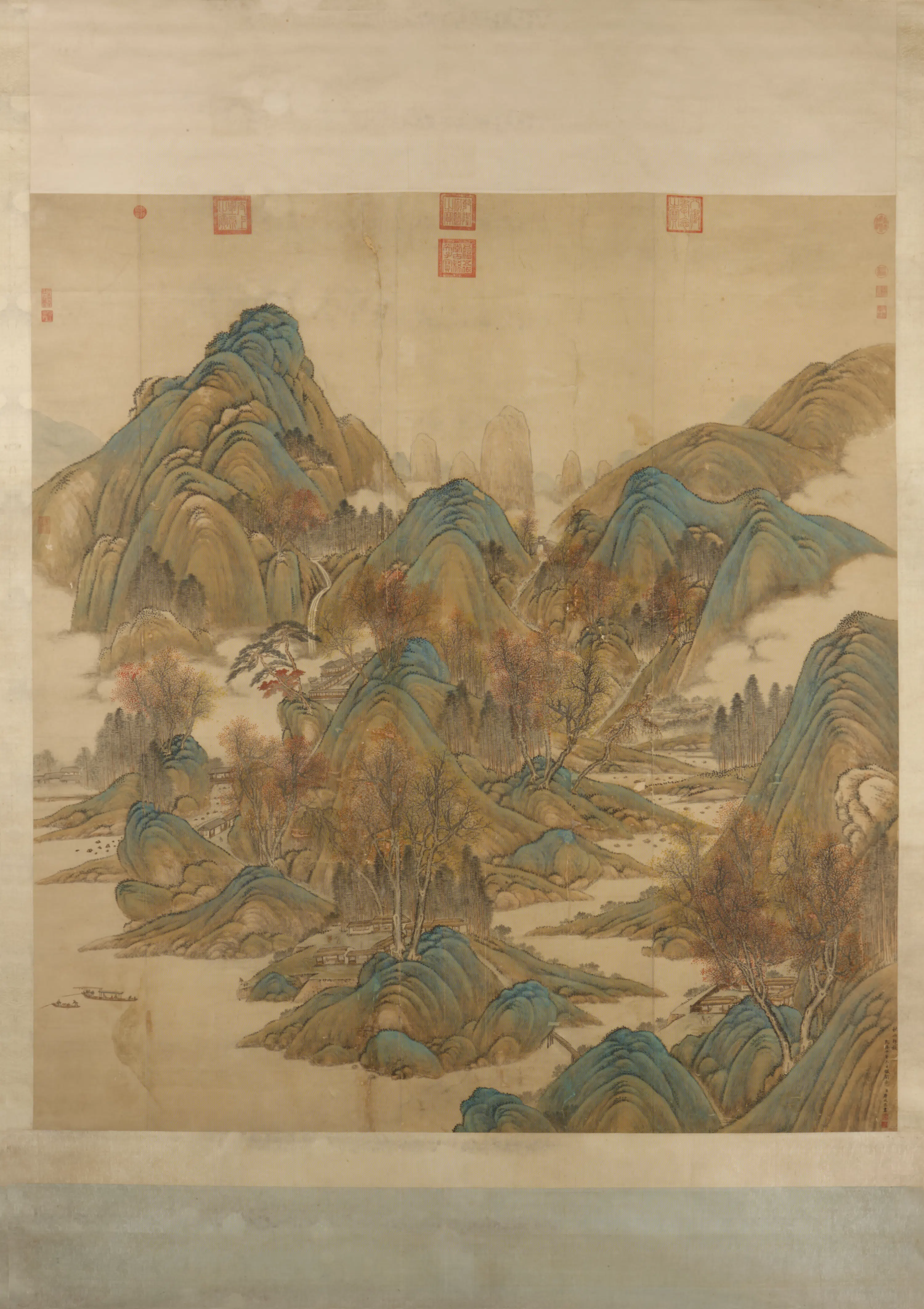 清代【唐岱】《秋山行旅图轴》