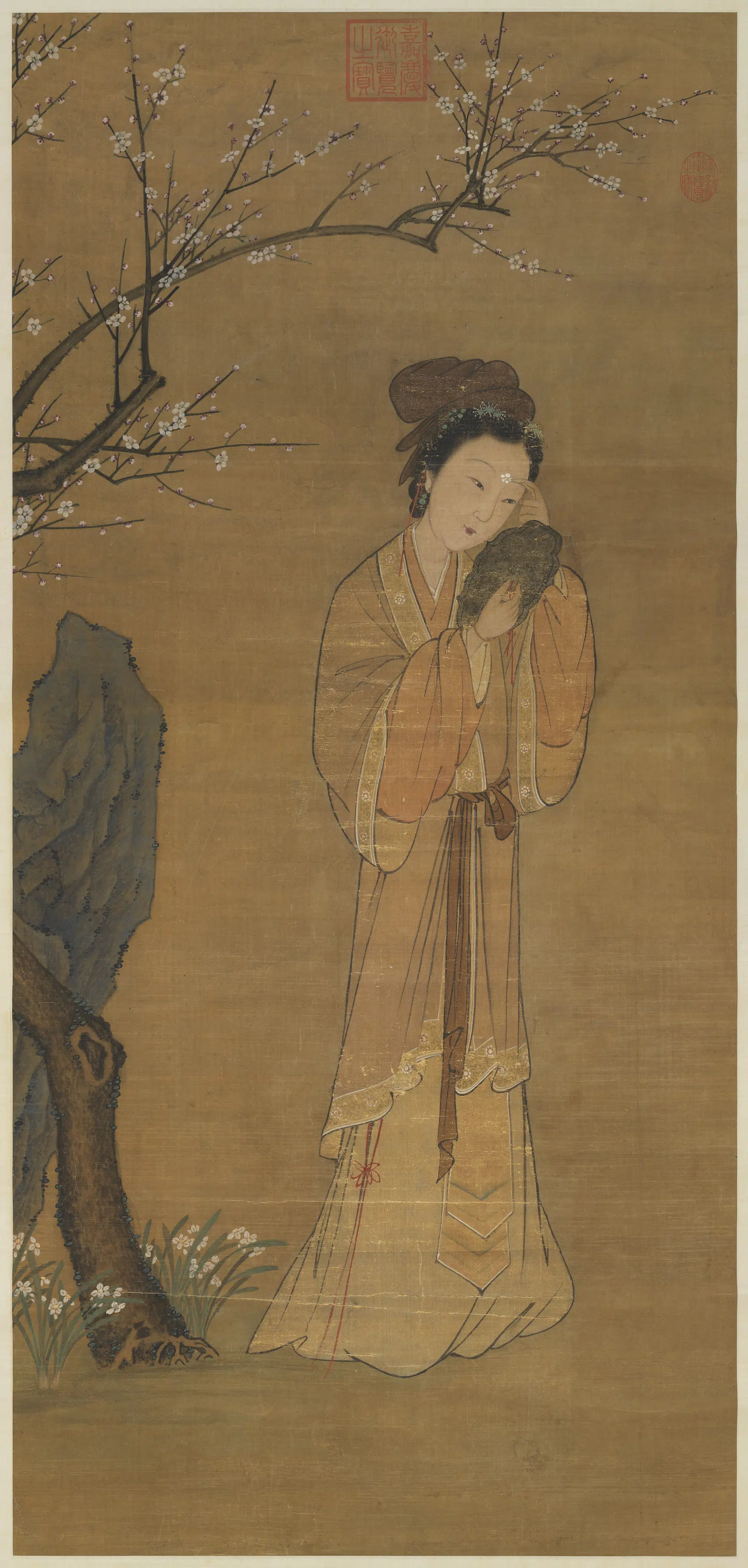 元朝【张纪（张圮）】《画梅花仕女图轴》