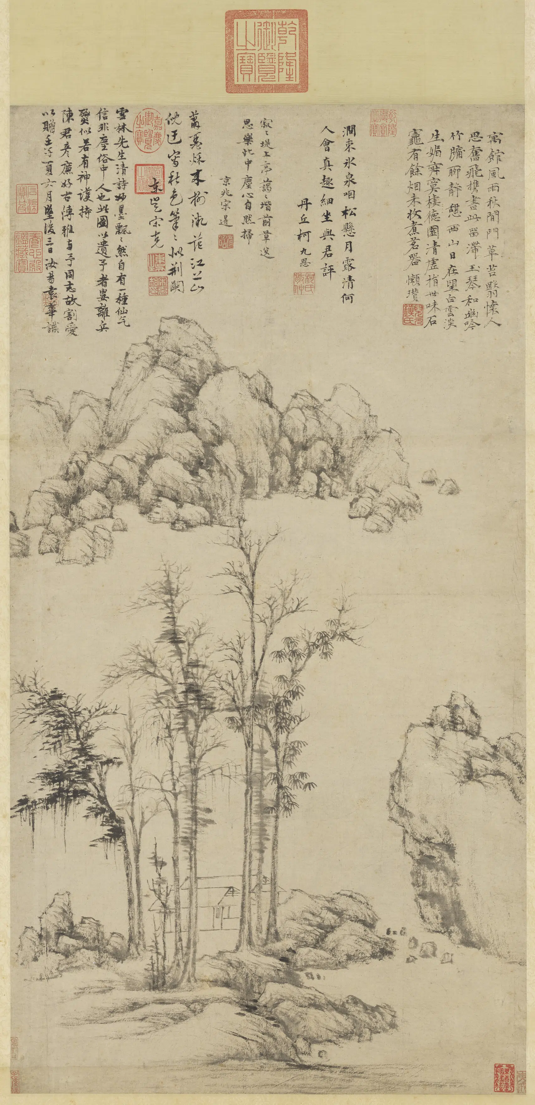元朝【倪瓒】《江干秋树图轴》
