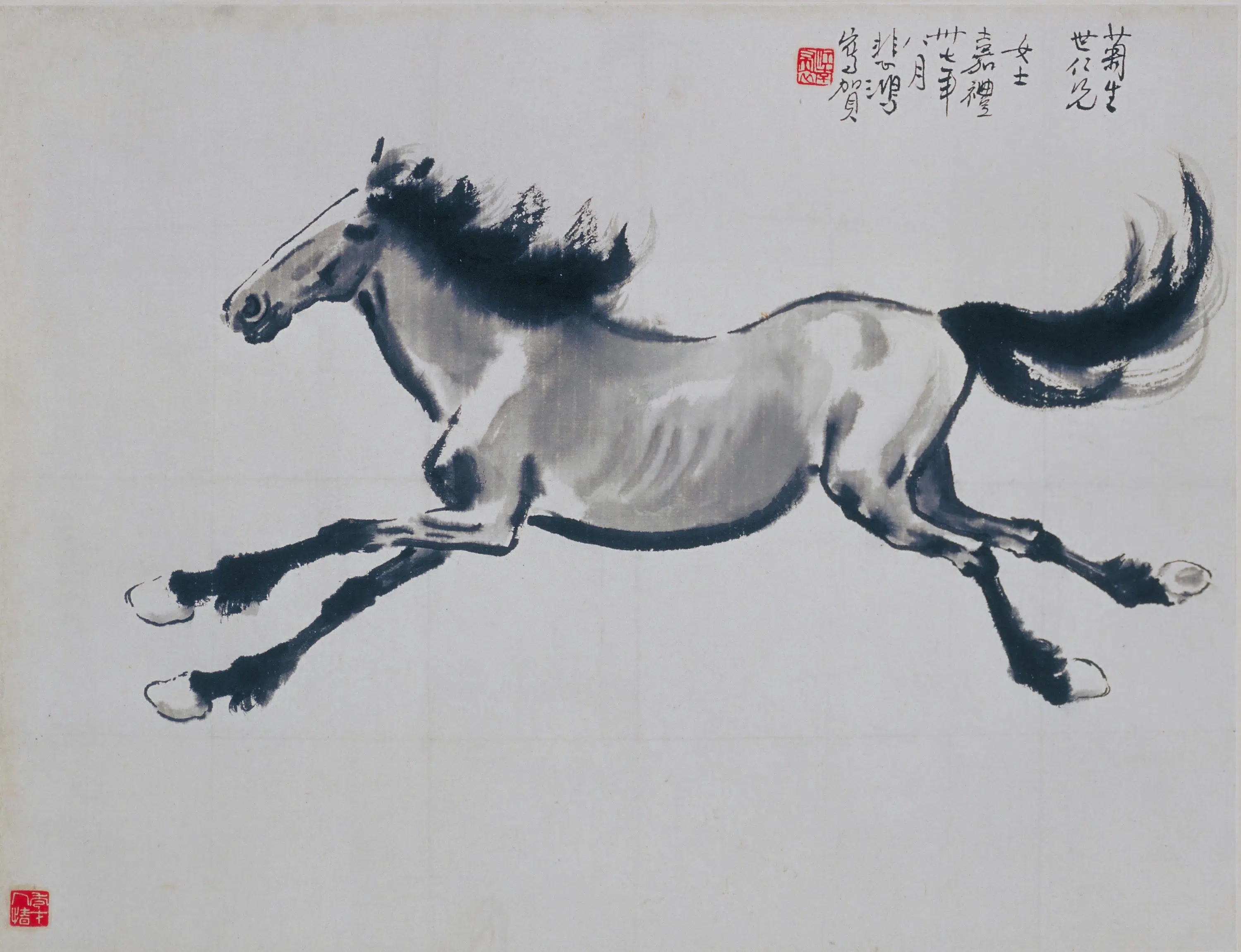 近现代【徐悲鸿】《奔马扬鬃图轴》 第1张