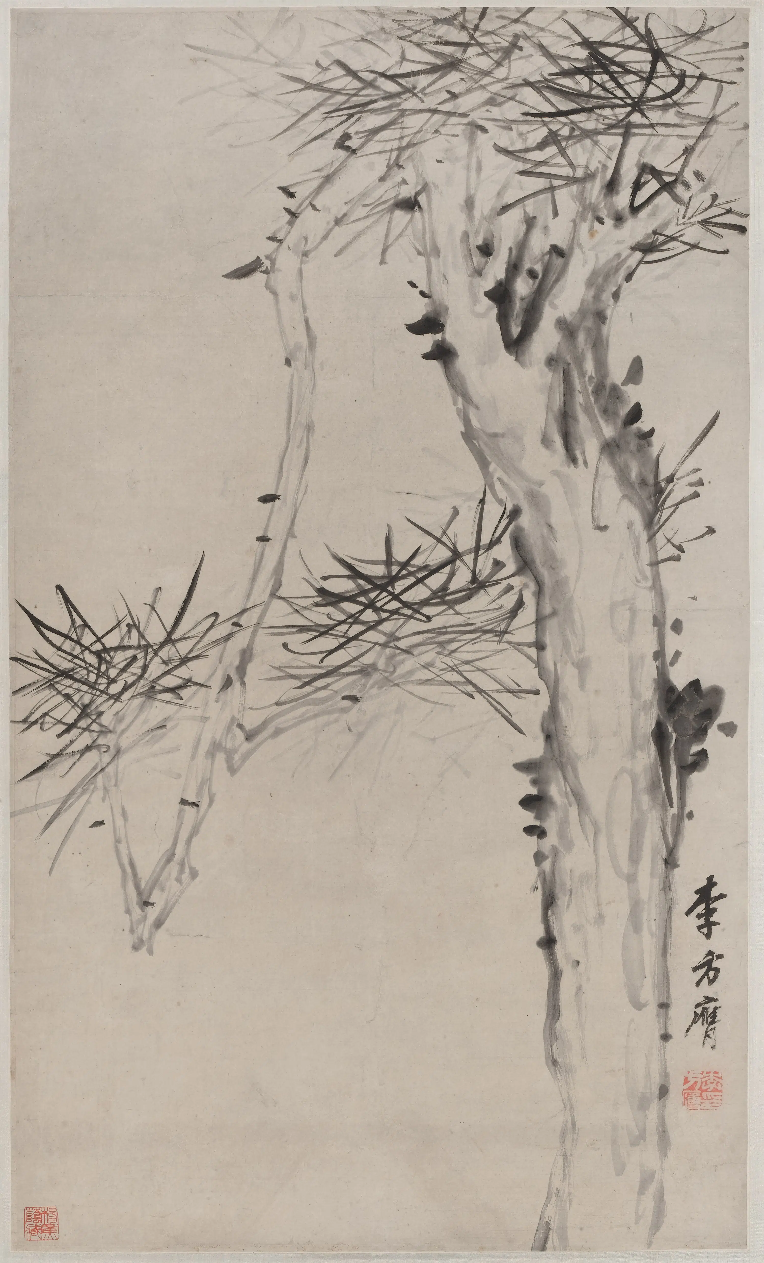 清代【李方膺】《墨松图轴》
