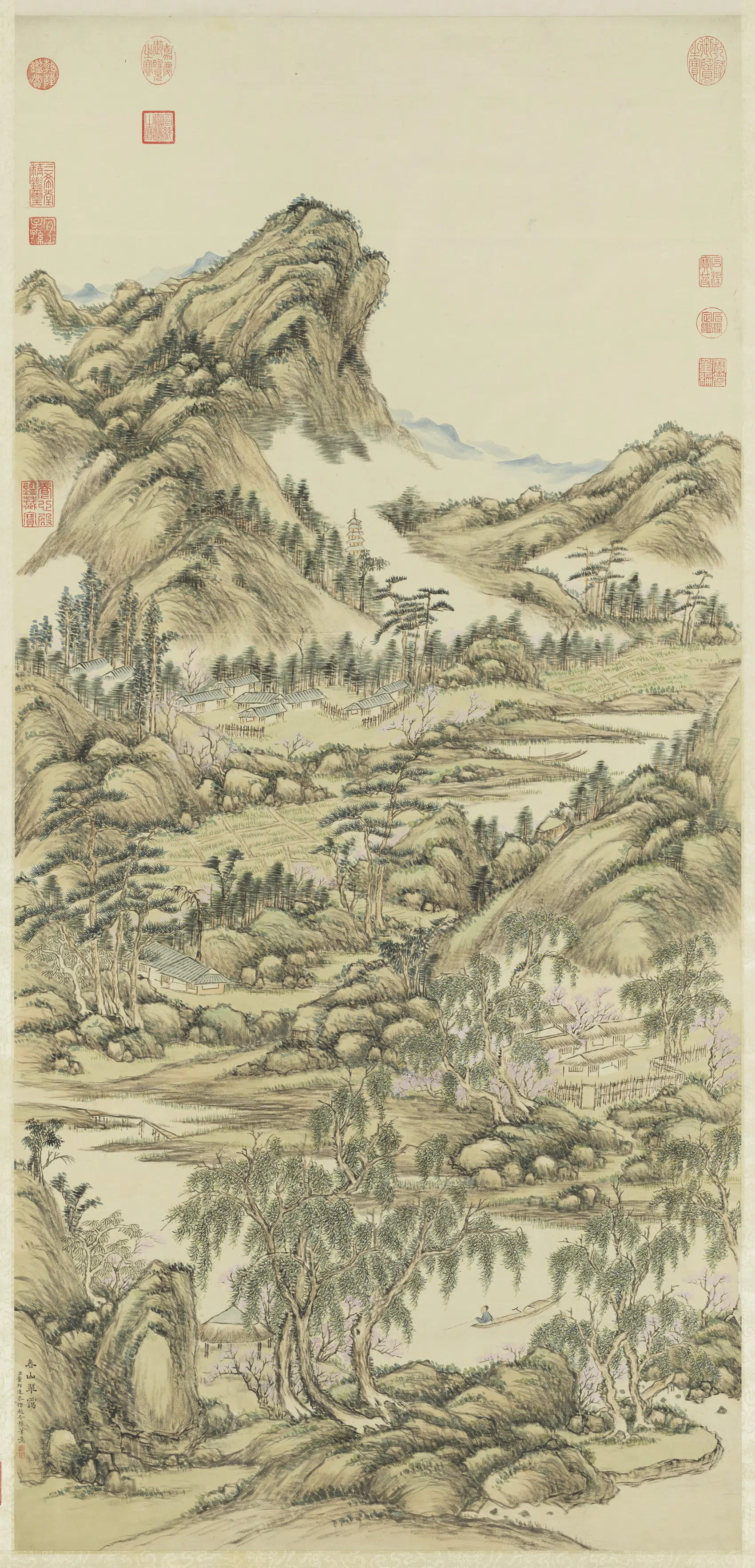 清代【董邦达】《仿赵令穰春山翠霭图》