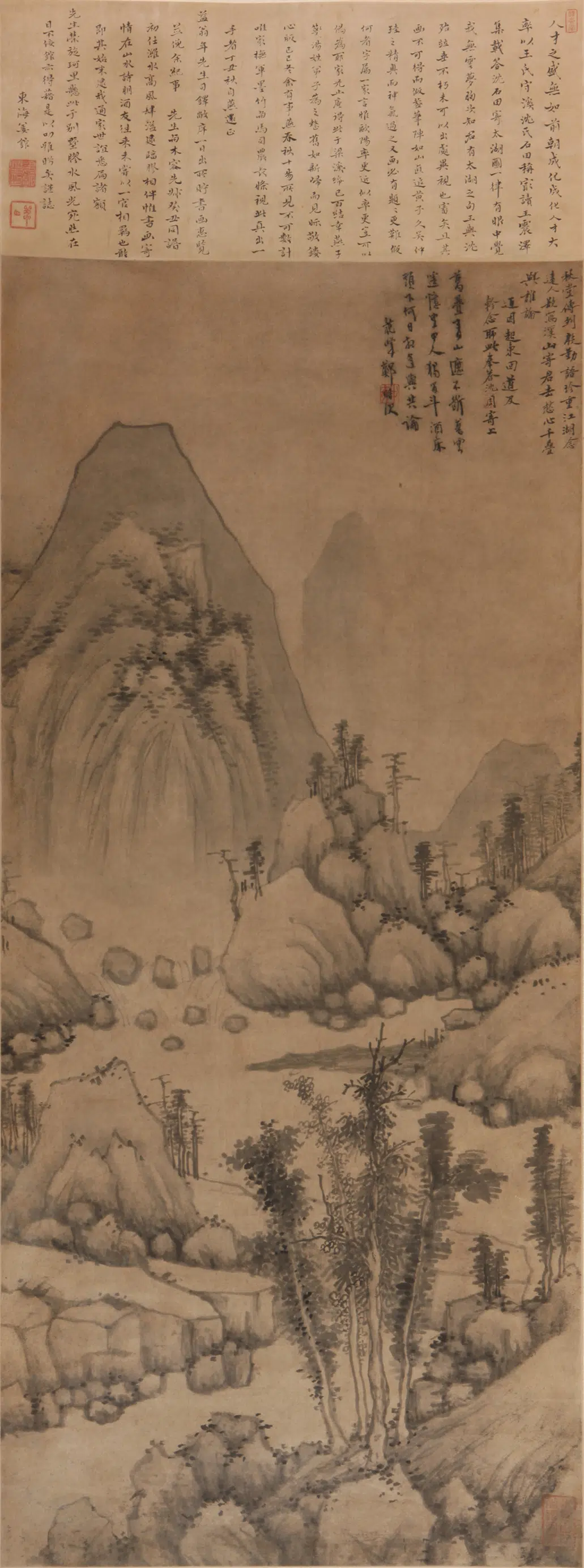 明朝【沈周】《青山暮云图》
