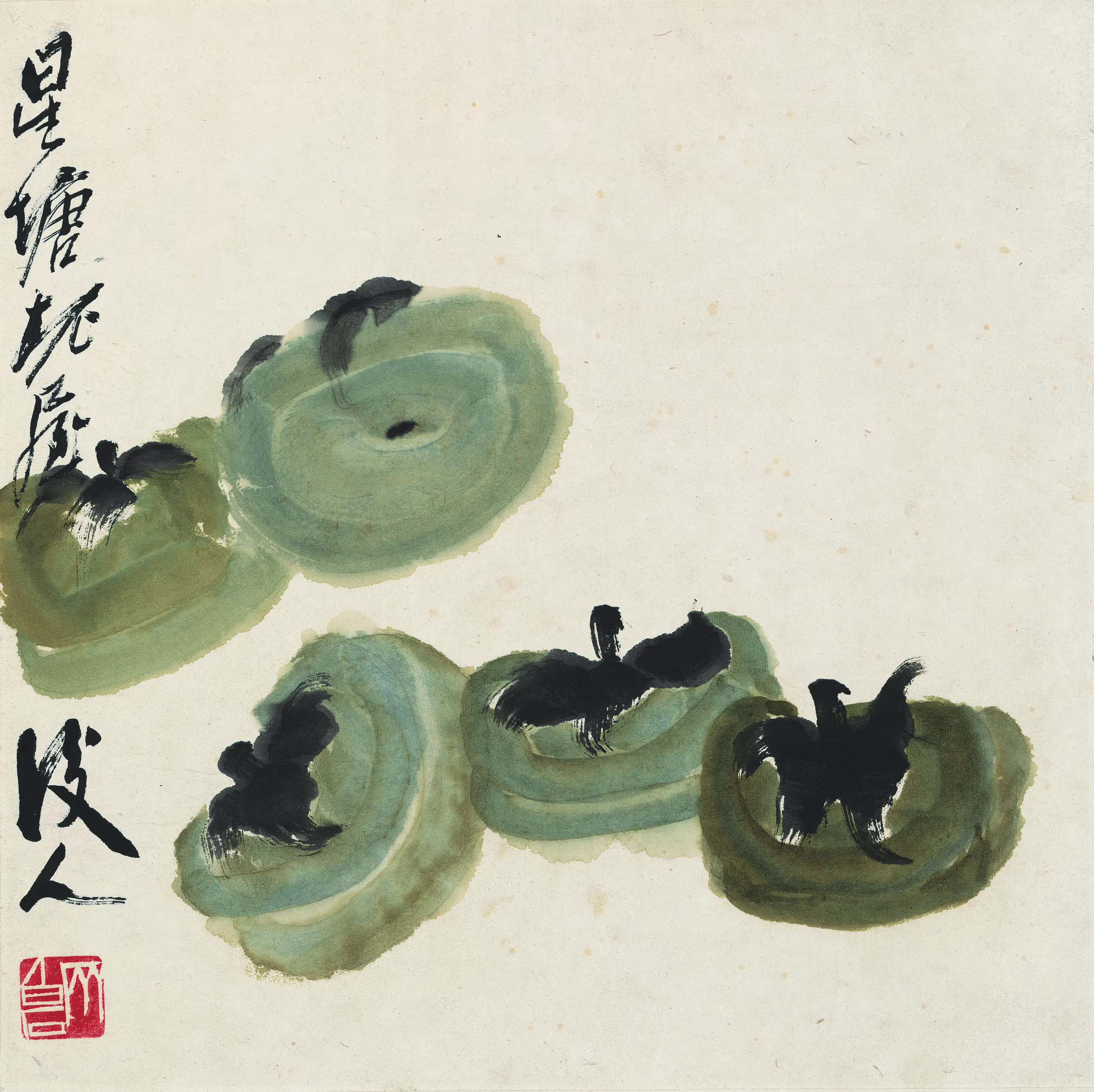 近现代【齐白石】《花果草虫册-青柿图》
