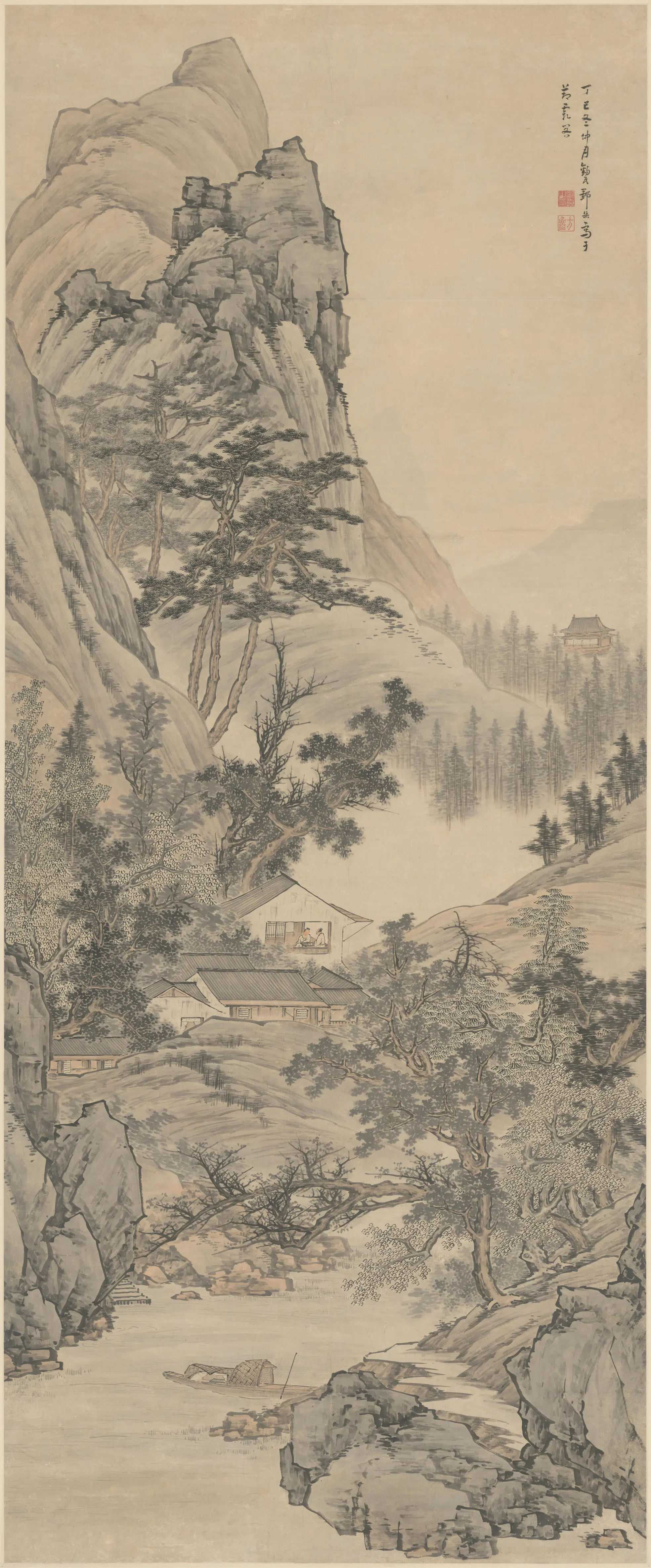 清代【邹喆】《山水图轴》