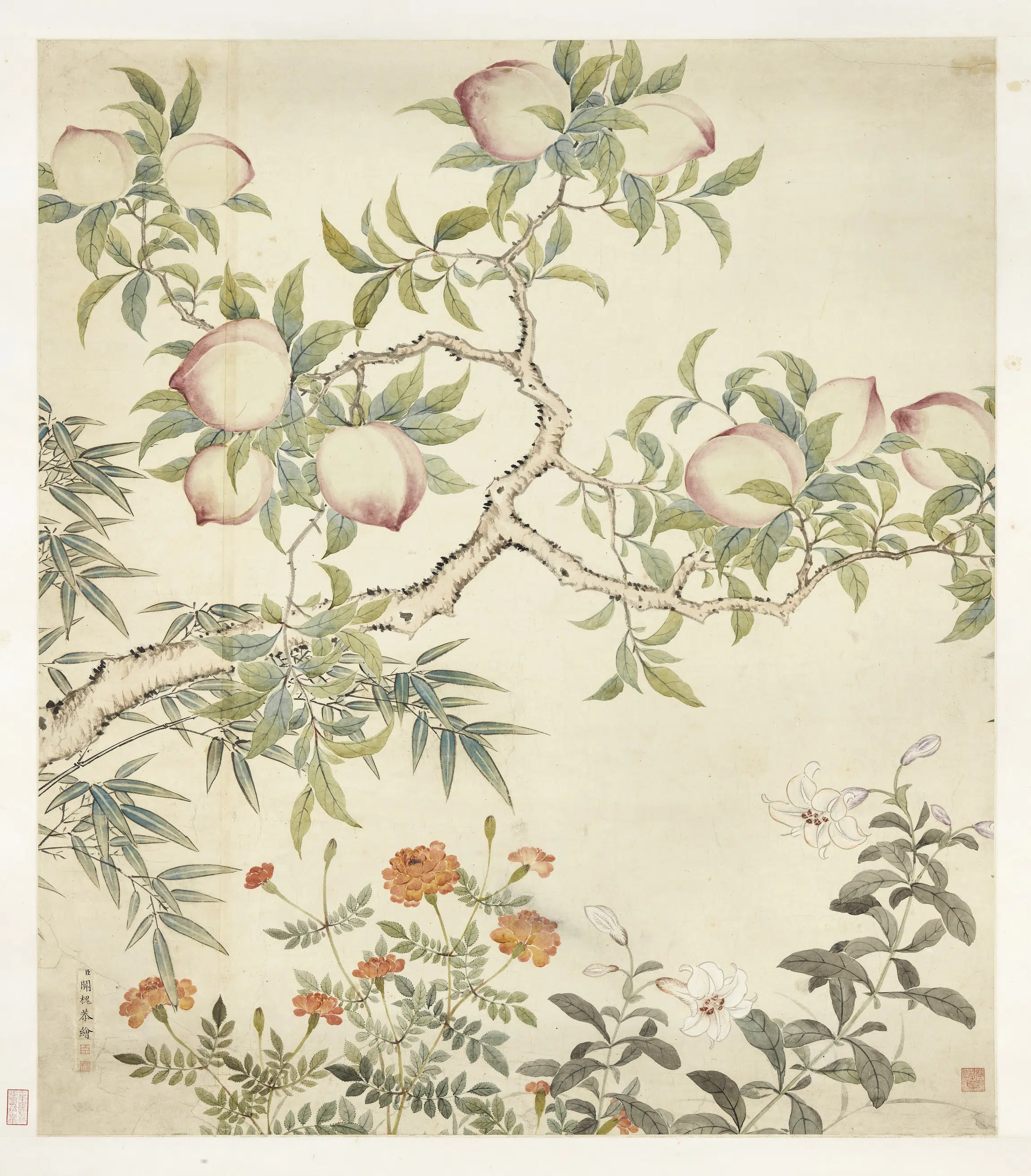 清代【关槐】《花卉图轴》