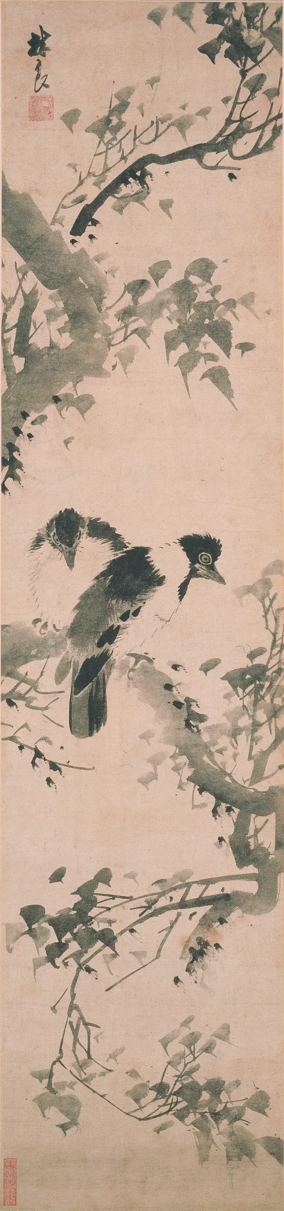 明朝【林良】《古树寒鸦图轴》