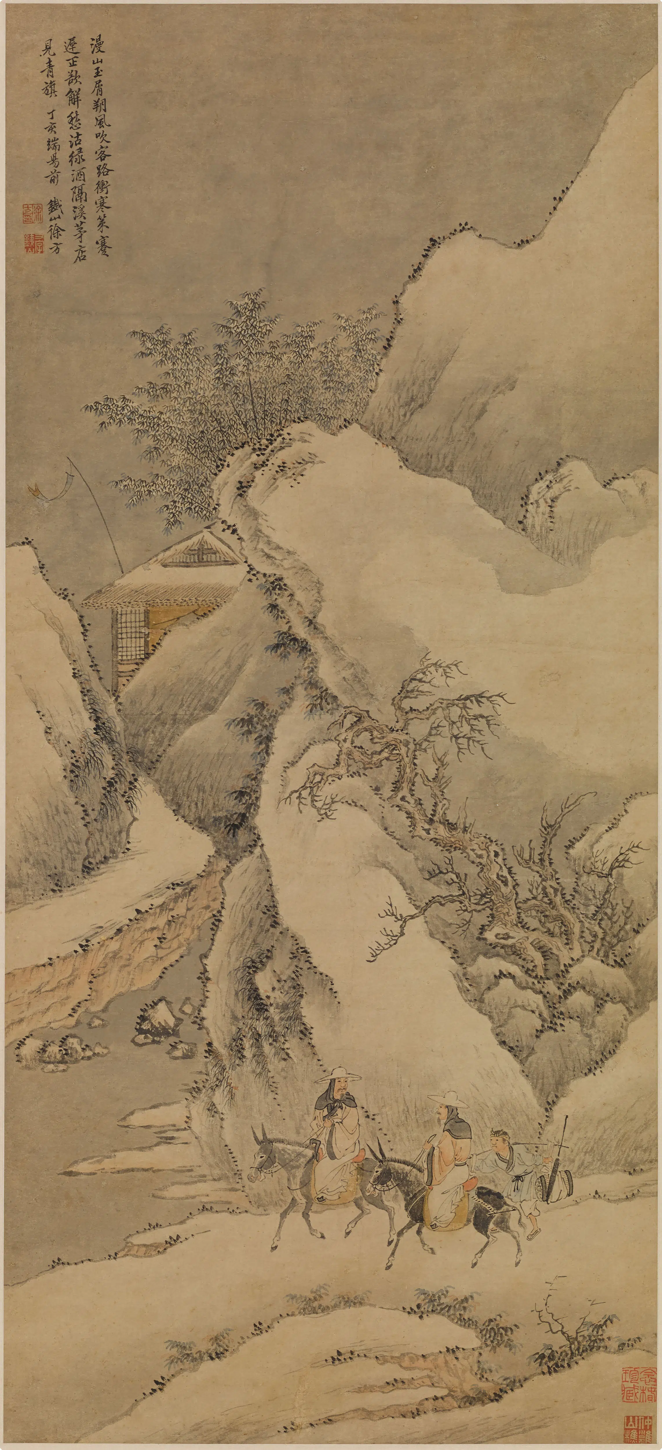 清代【徐方】《冲寒行旅图轴》