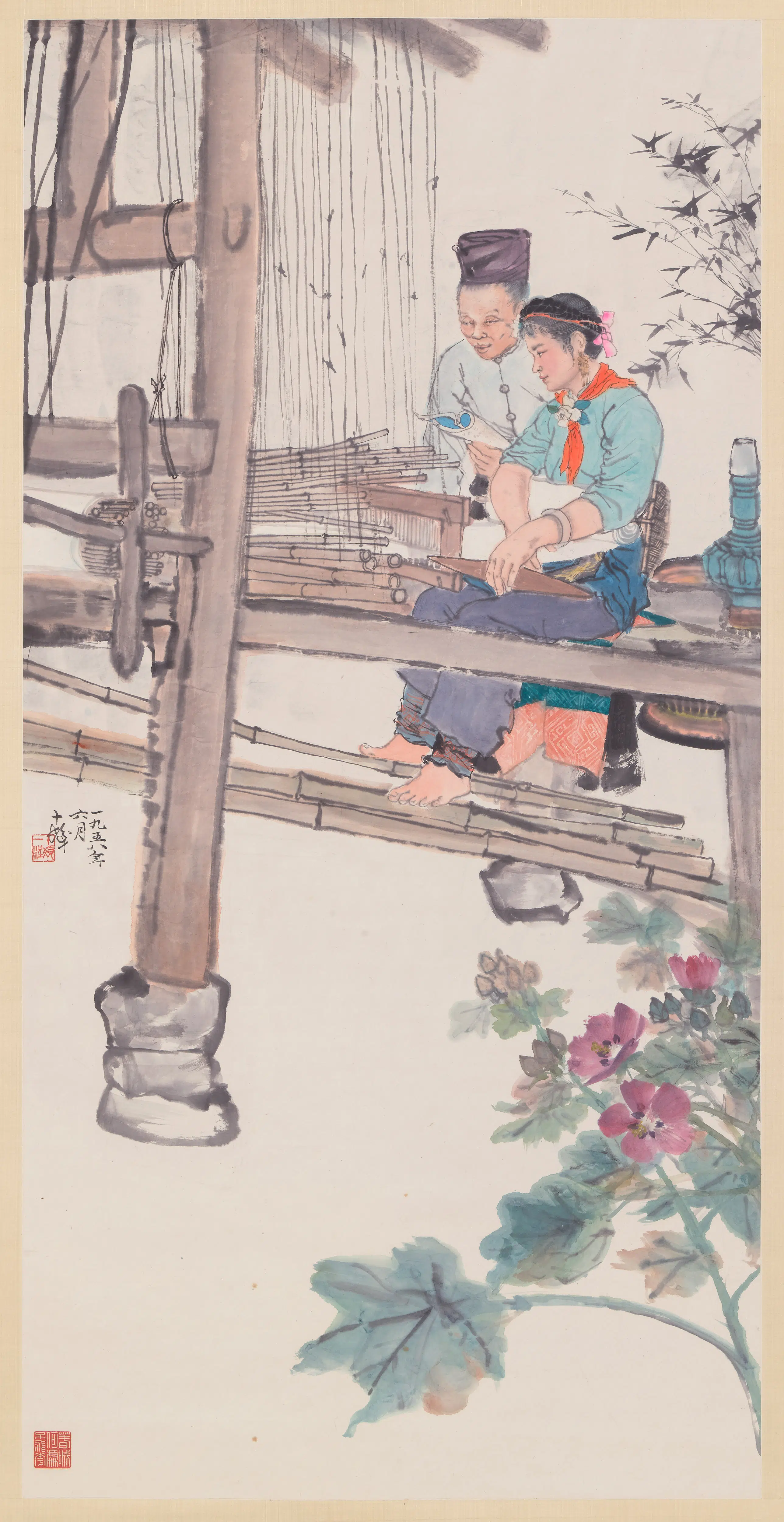 近现代【程十发】《放学回家图轴》
