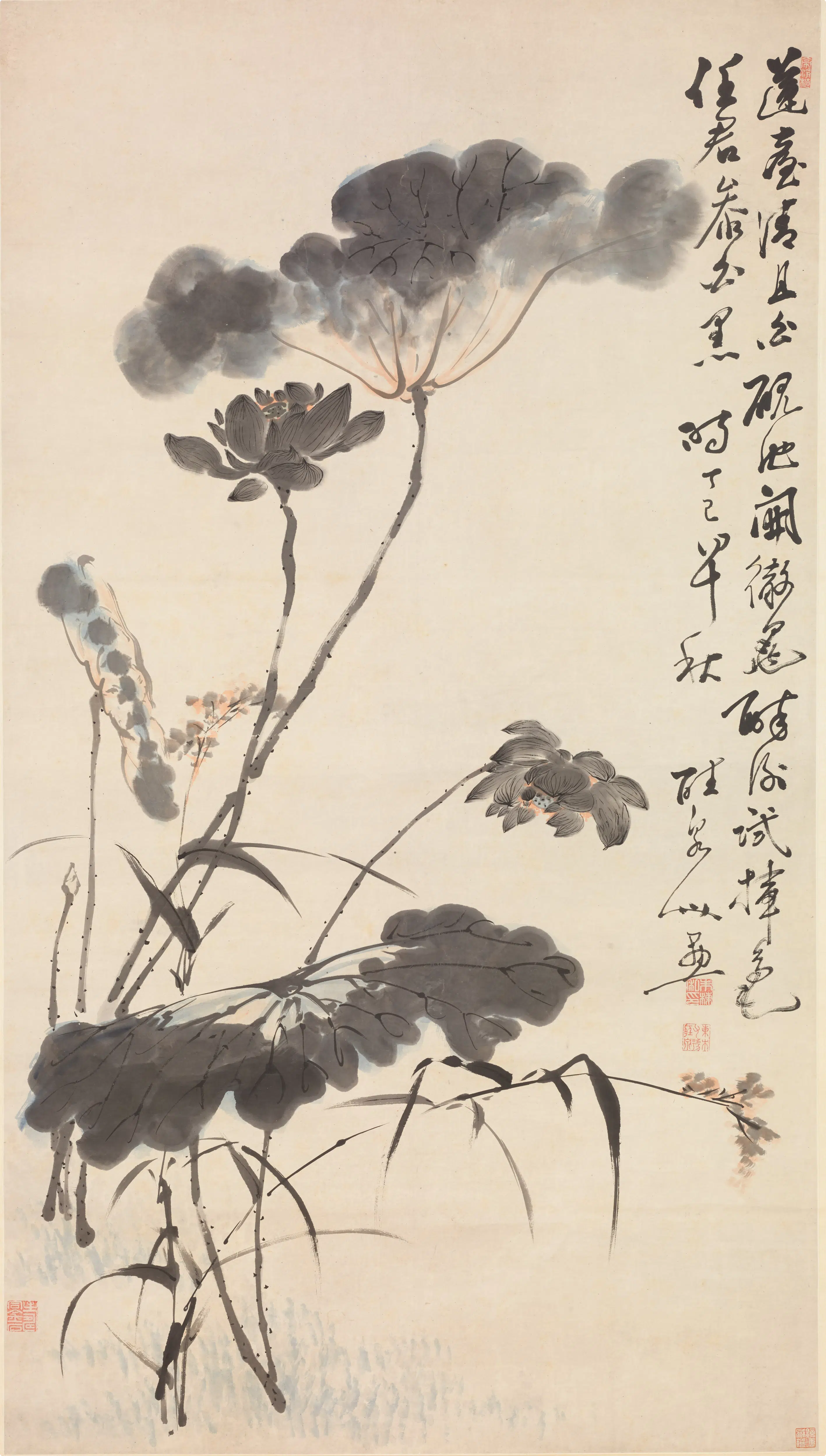 清代【朱栋】《荷花图轴》