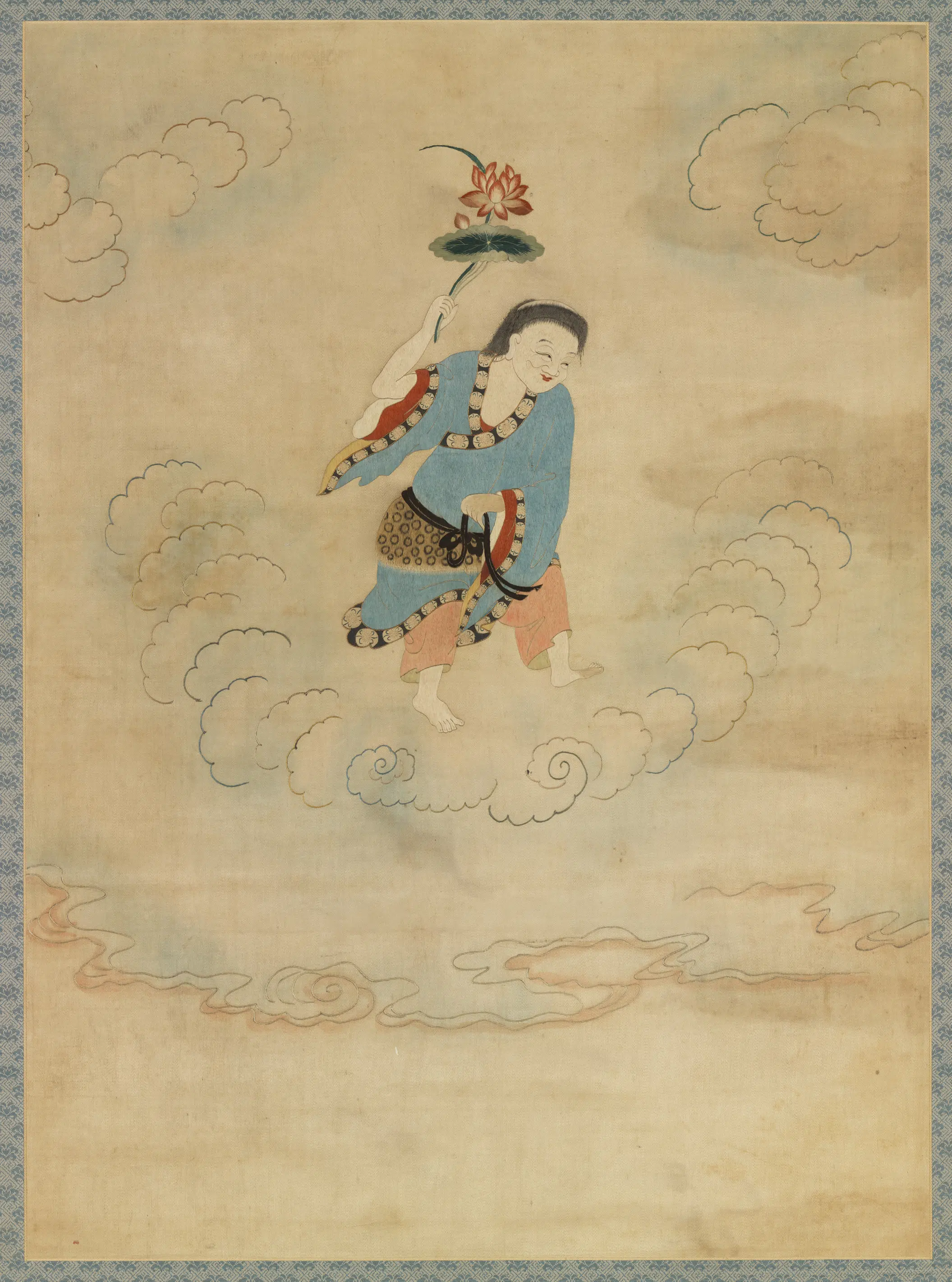 明朝《明顾绣八仙庆寿挂屏（九）和合二仙之和仙图轴》