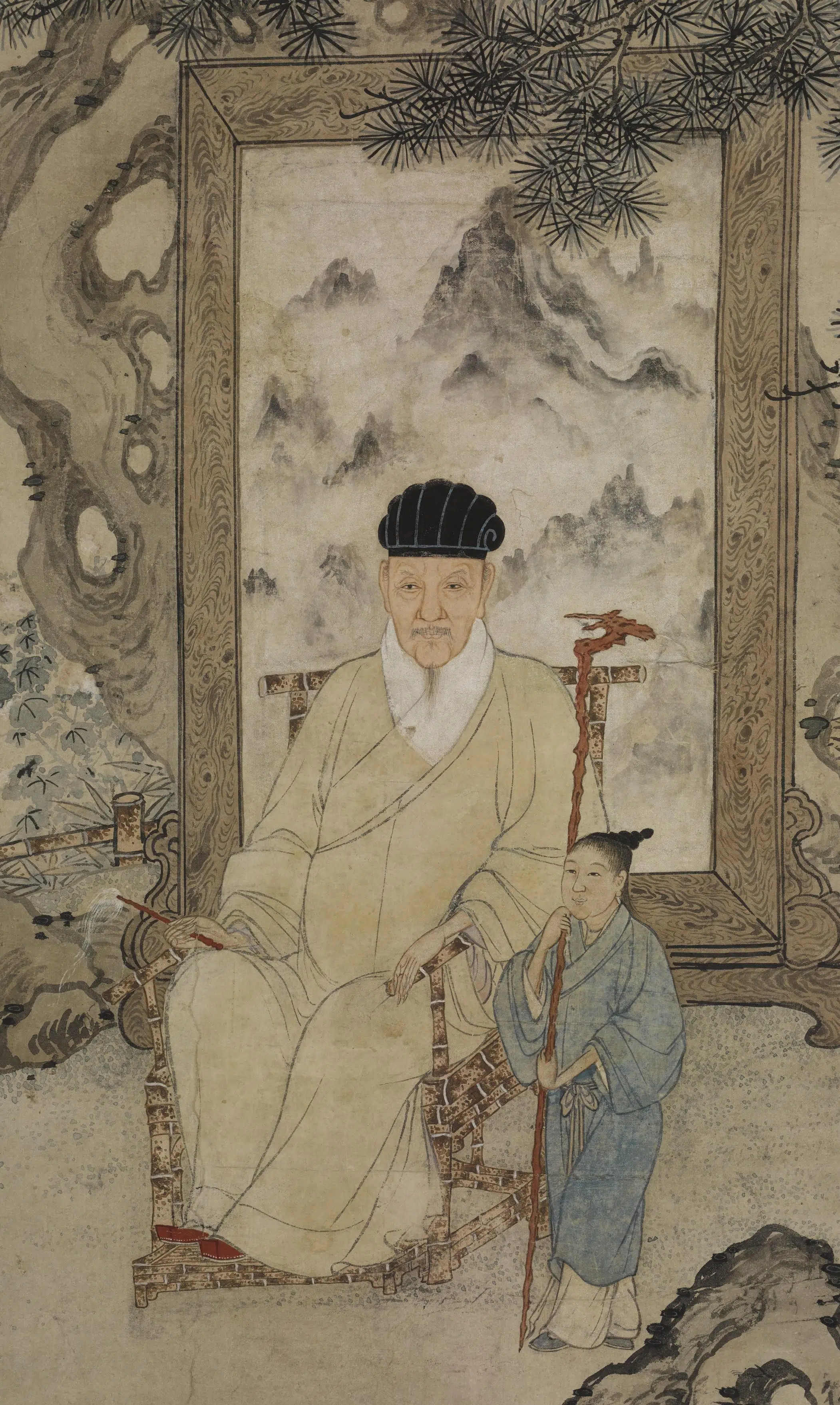 明朝【叶时芳】《陆树声雪山二人小像图轴》 第2张