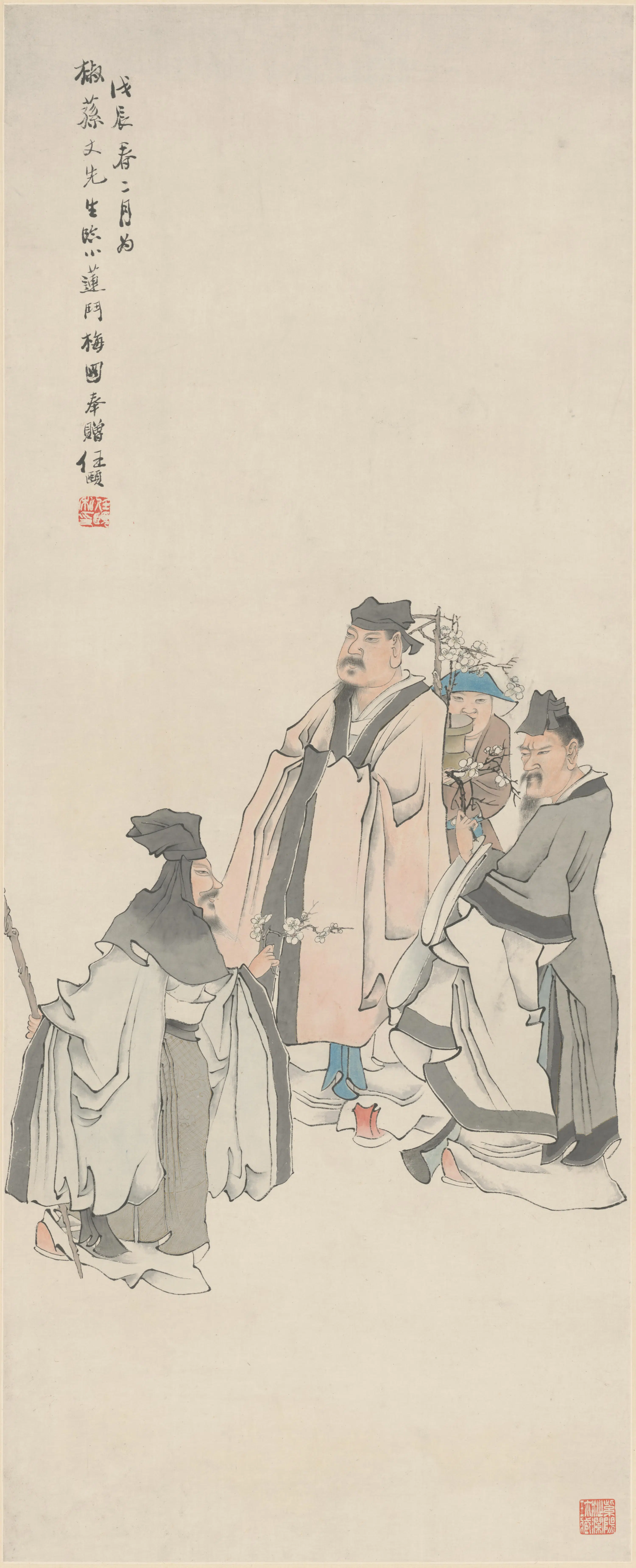 清代【任颐】《斗梅图轴》