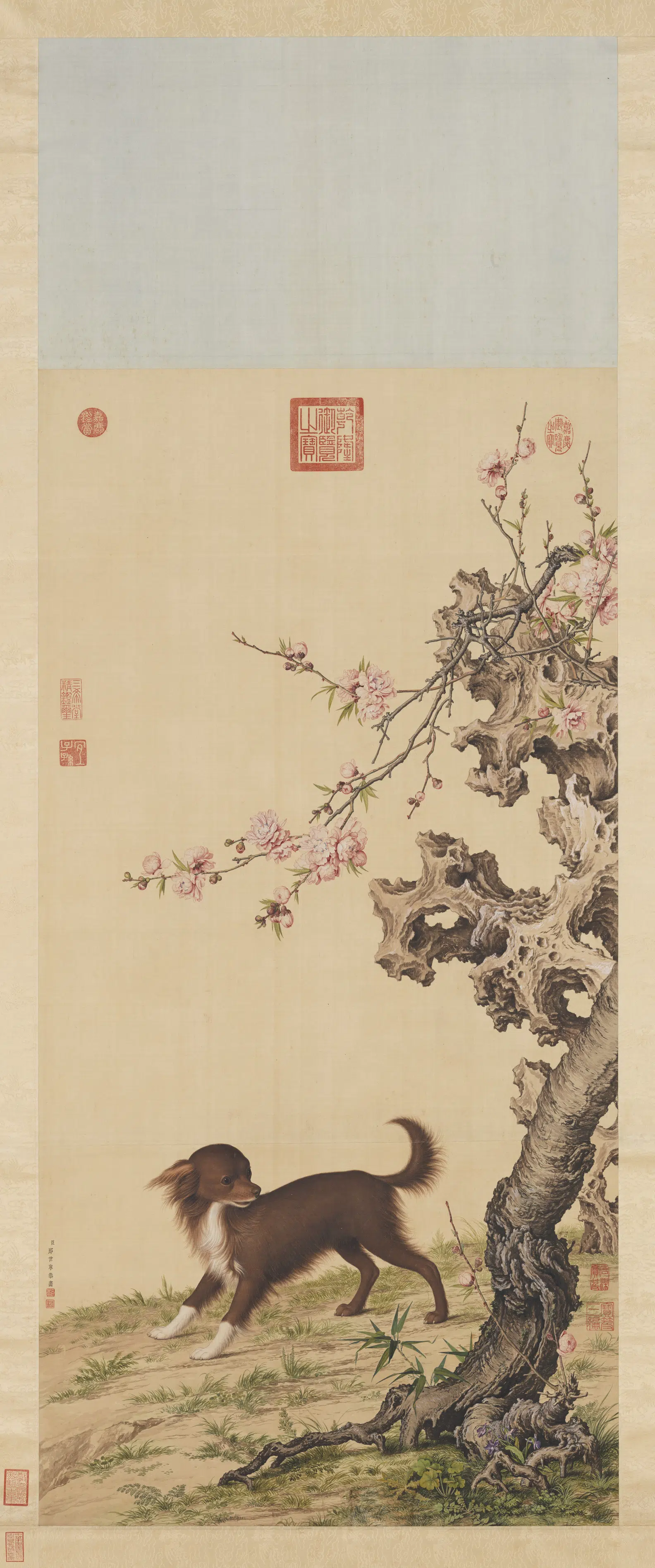 清代【郎世宁】《画花底仙尨图轴》
