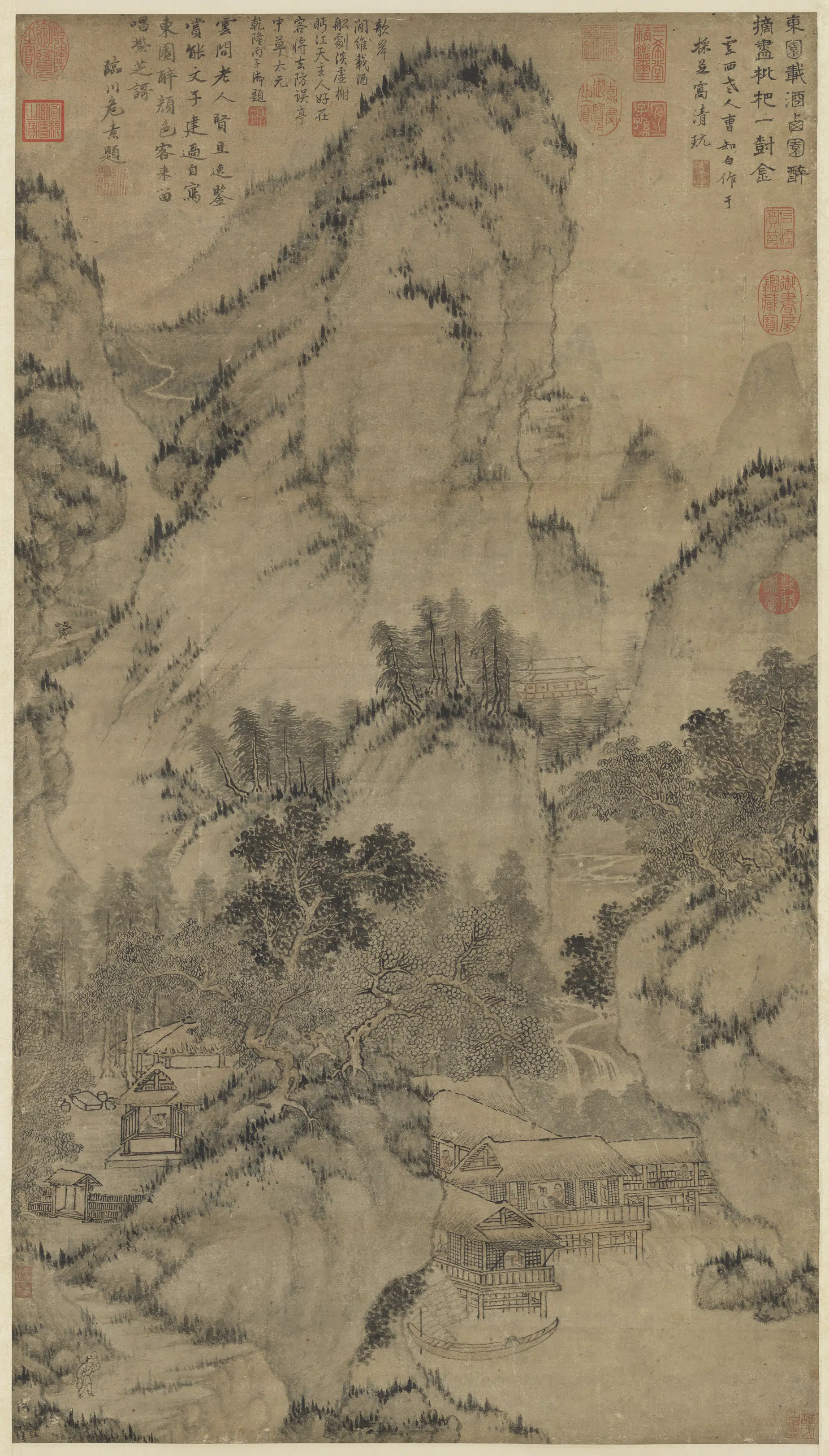 元代【曹知白】《东园载酒图轴》