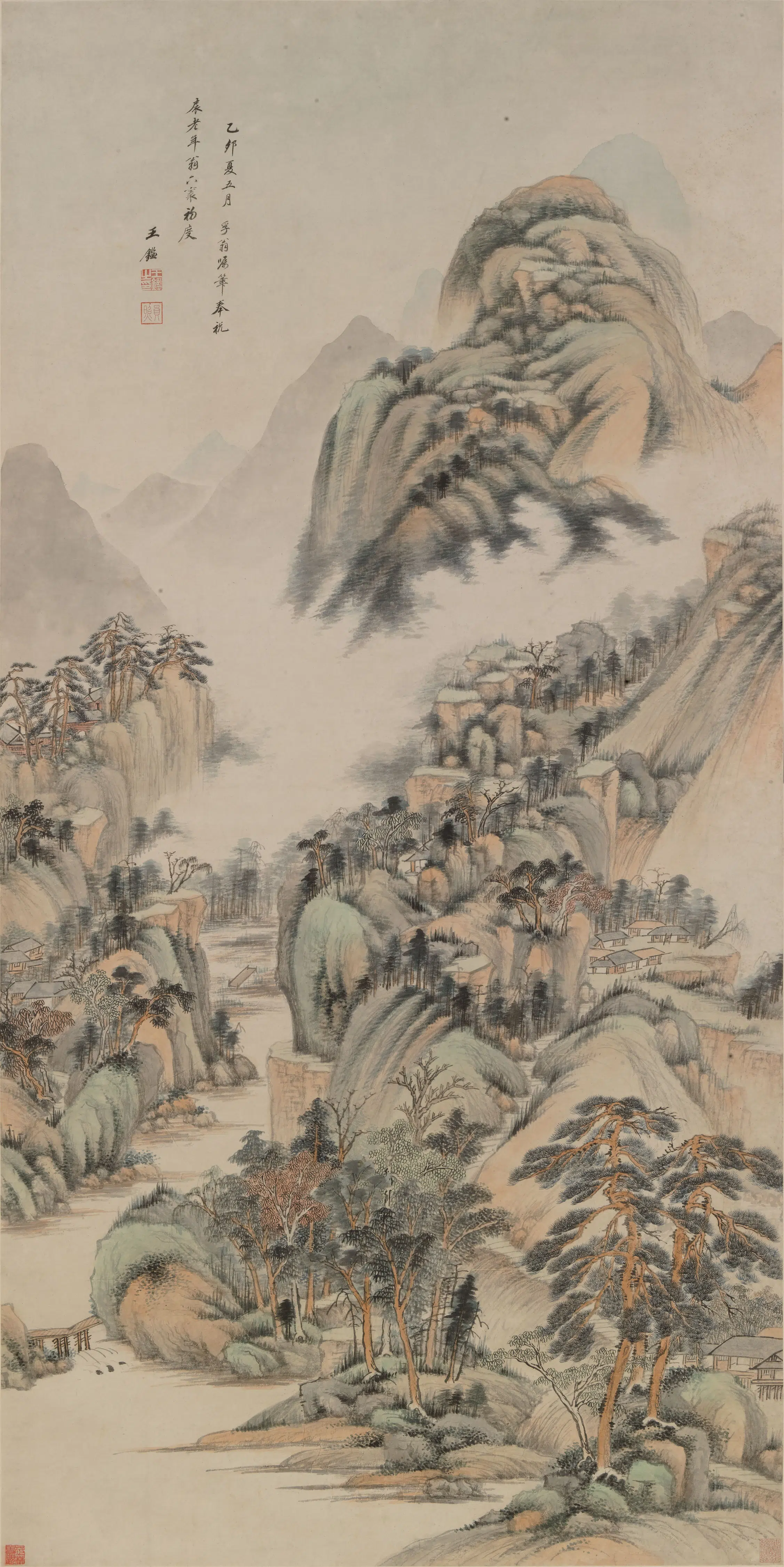 清代【王鉴】《青绿山水轴》