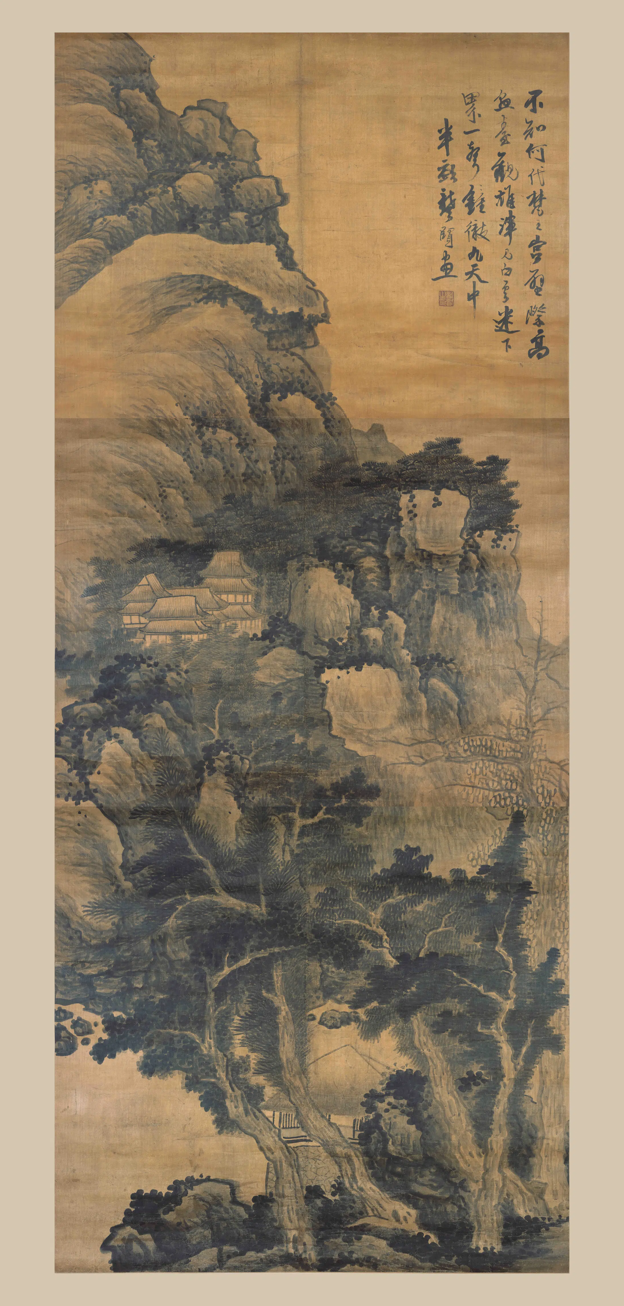 清代【龚贤】《崇山梵宫图轴》