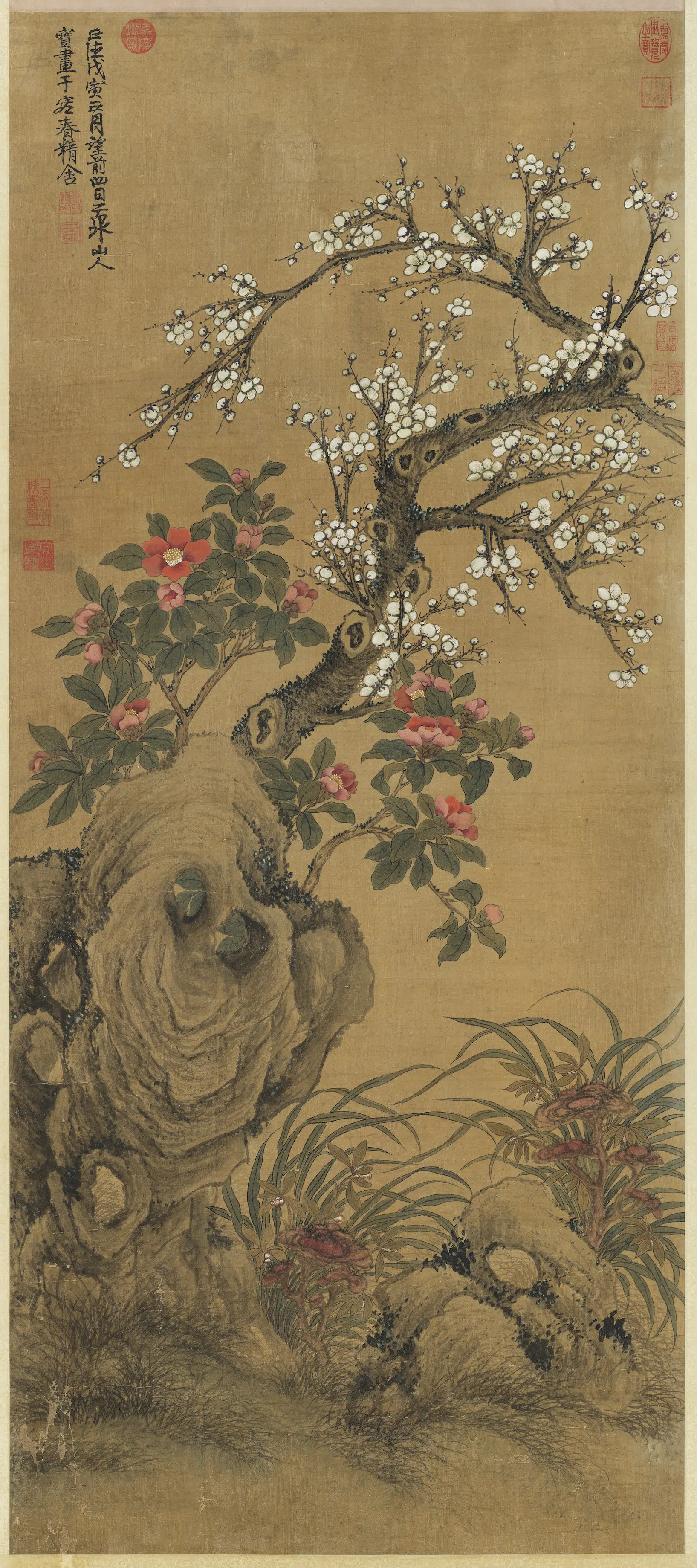 明朝【邵宝】《梅花山茶图轴》