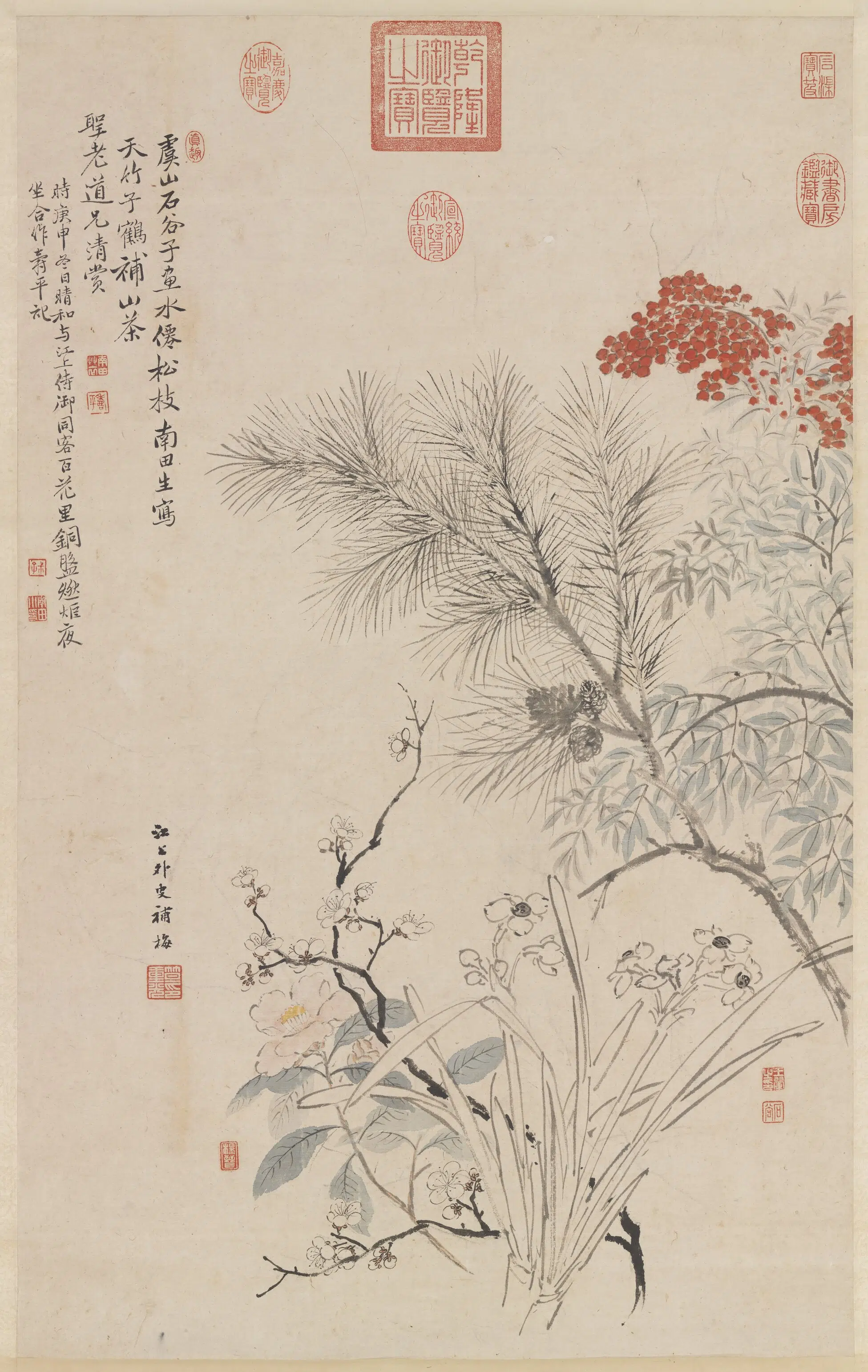 清代【恽寿平】《王翚笪重光杨晋合景岁朝图轴》 第1张 清代【恽寿平】《王翚笪重光杨晋合景岁朝图轴》 第1张