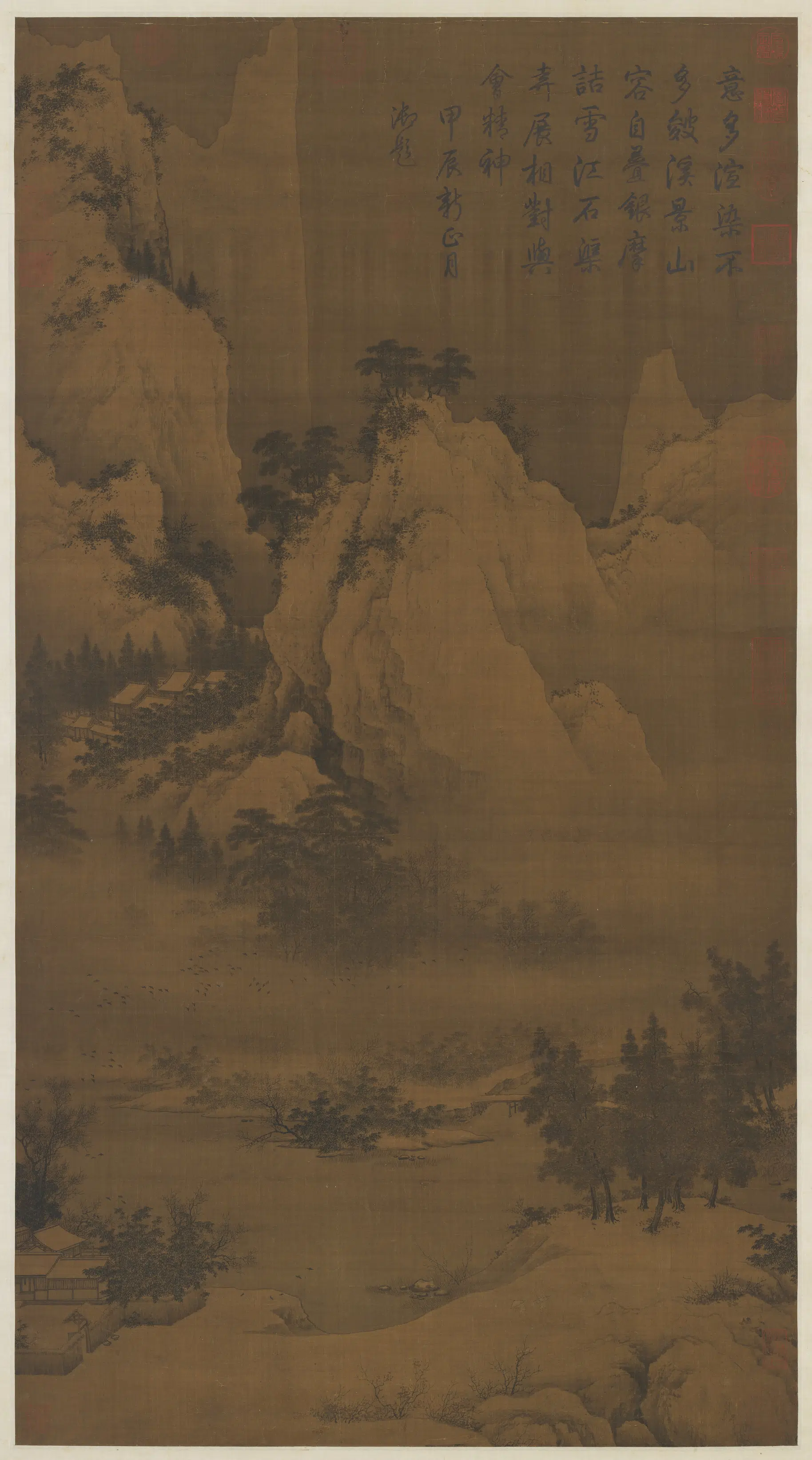 宋代【佚名】《宋人溪山暮雪图轴》