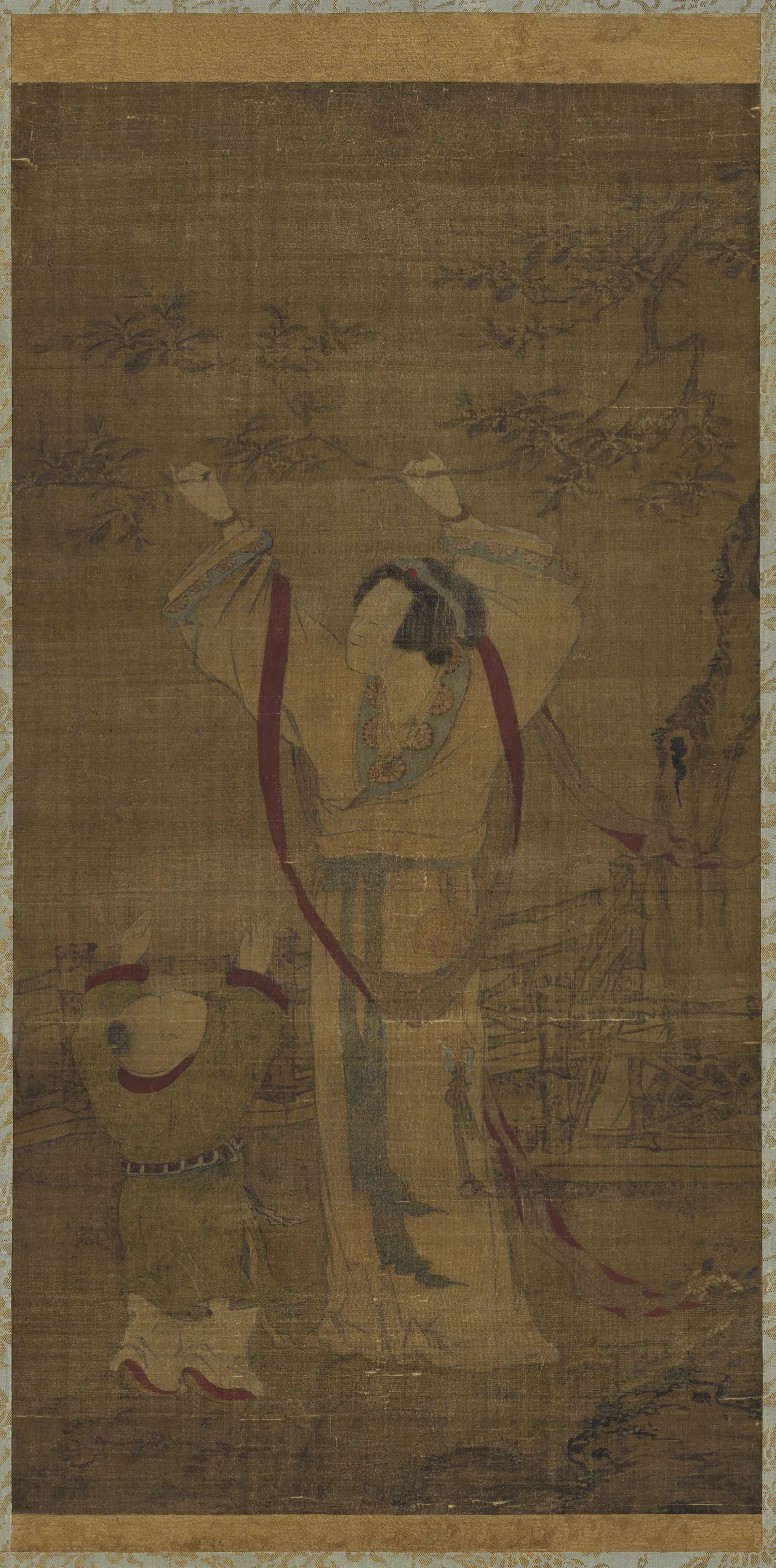 《无款宫女折花图轴》