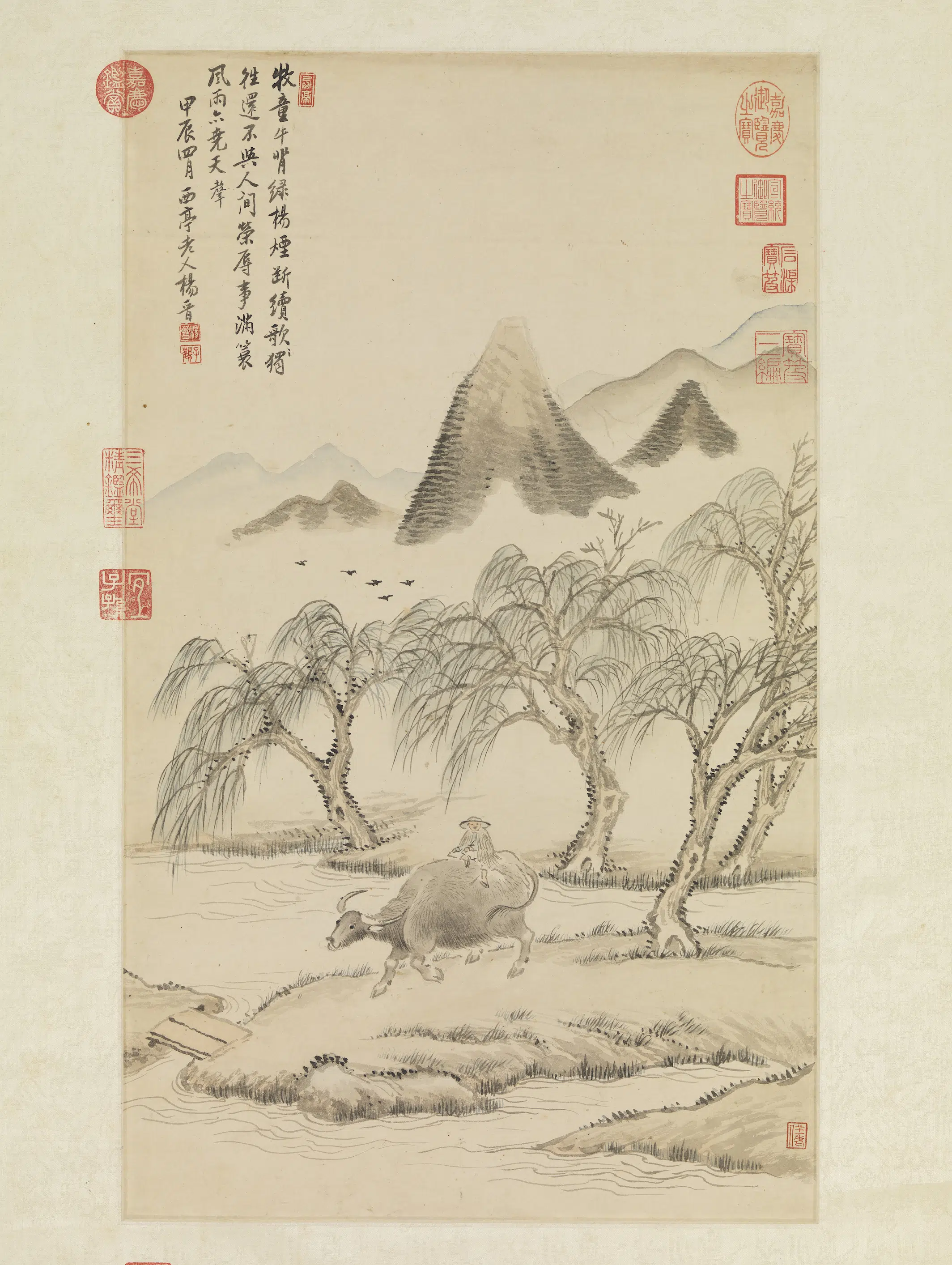 清代【杨晋】《画柳塘春牧图轴》 第1张