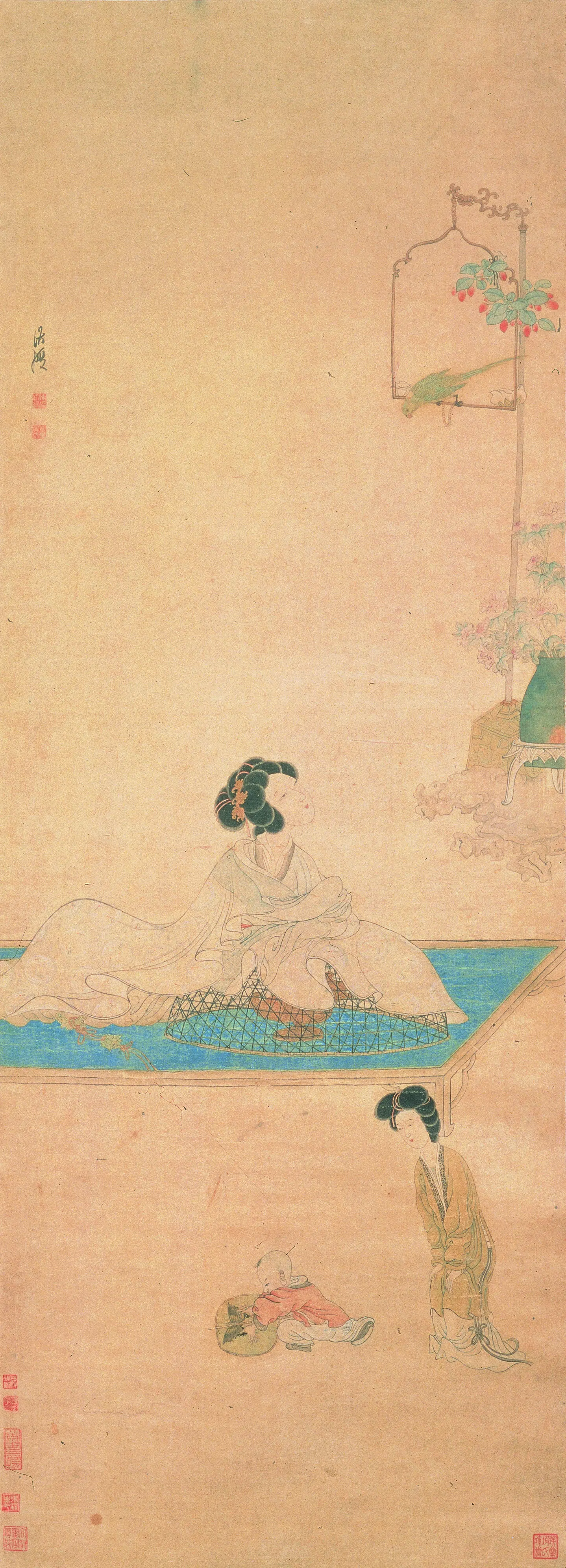 明朝【陈洪绶】《斜倚薰笼图轴》