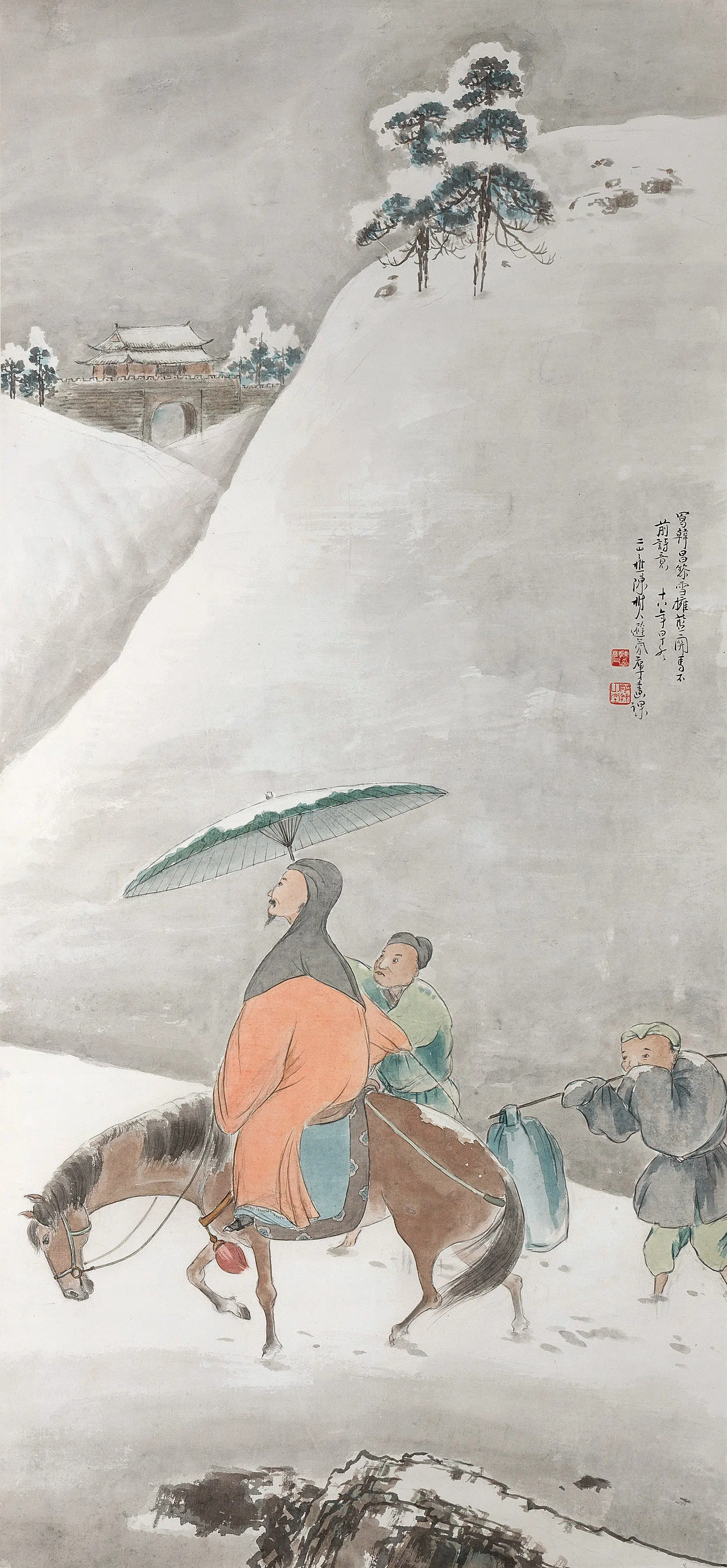 近现代【陈树人】《雪拥蓝关马不前轴》