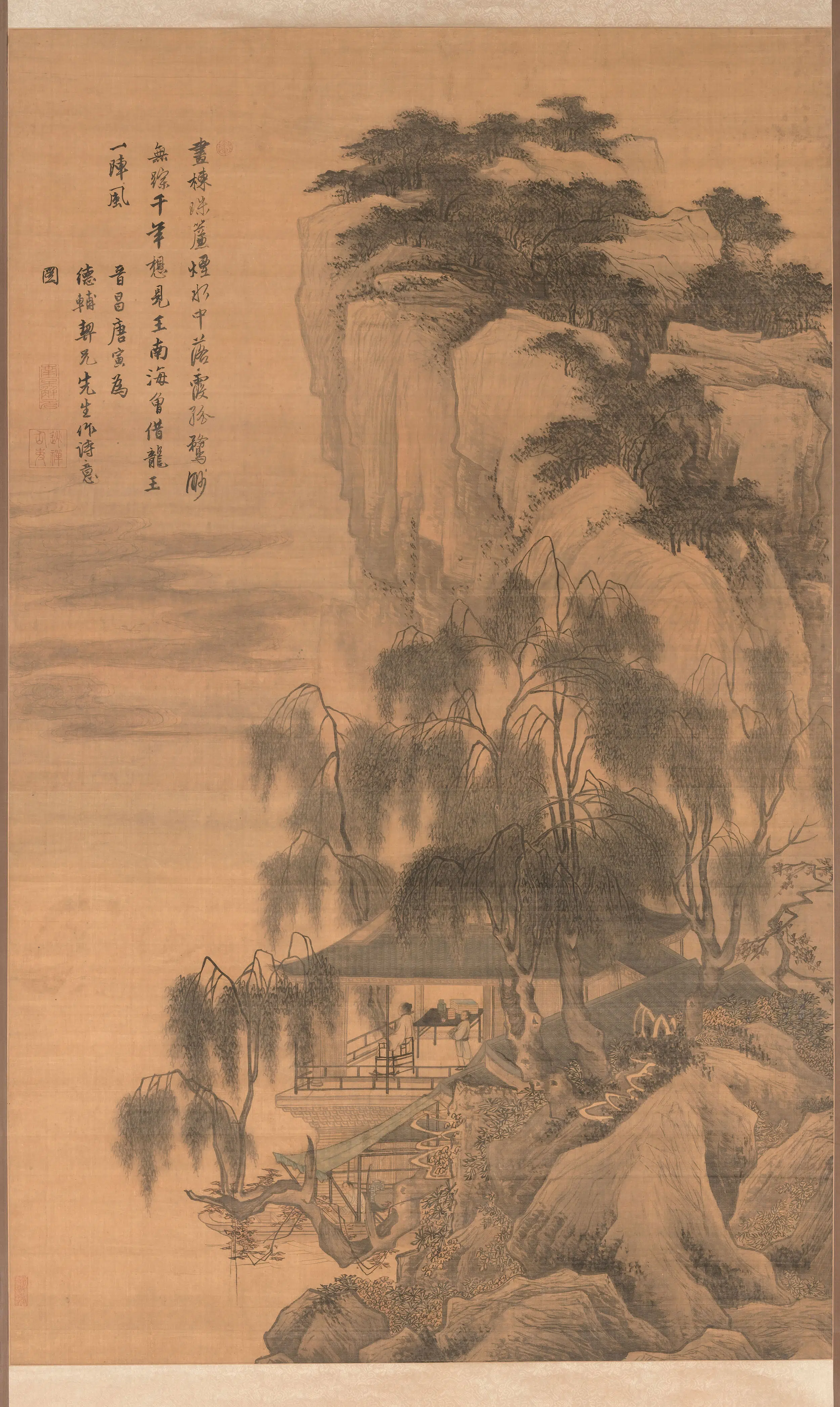 明朝【唐寅-伯虎】《落霞孤鹜图轴》