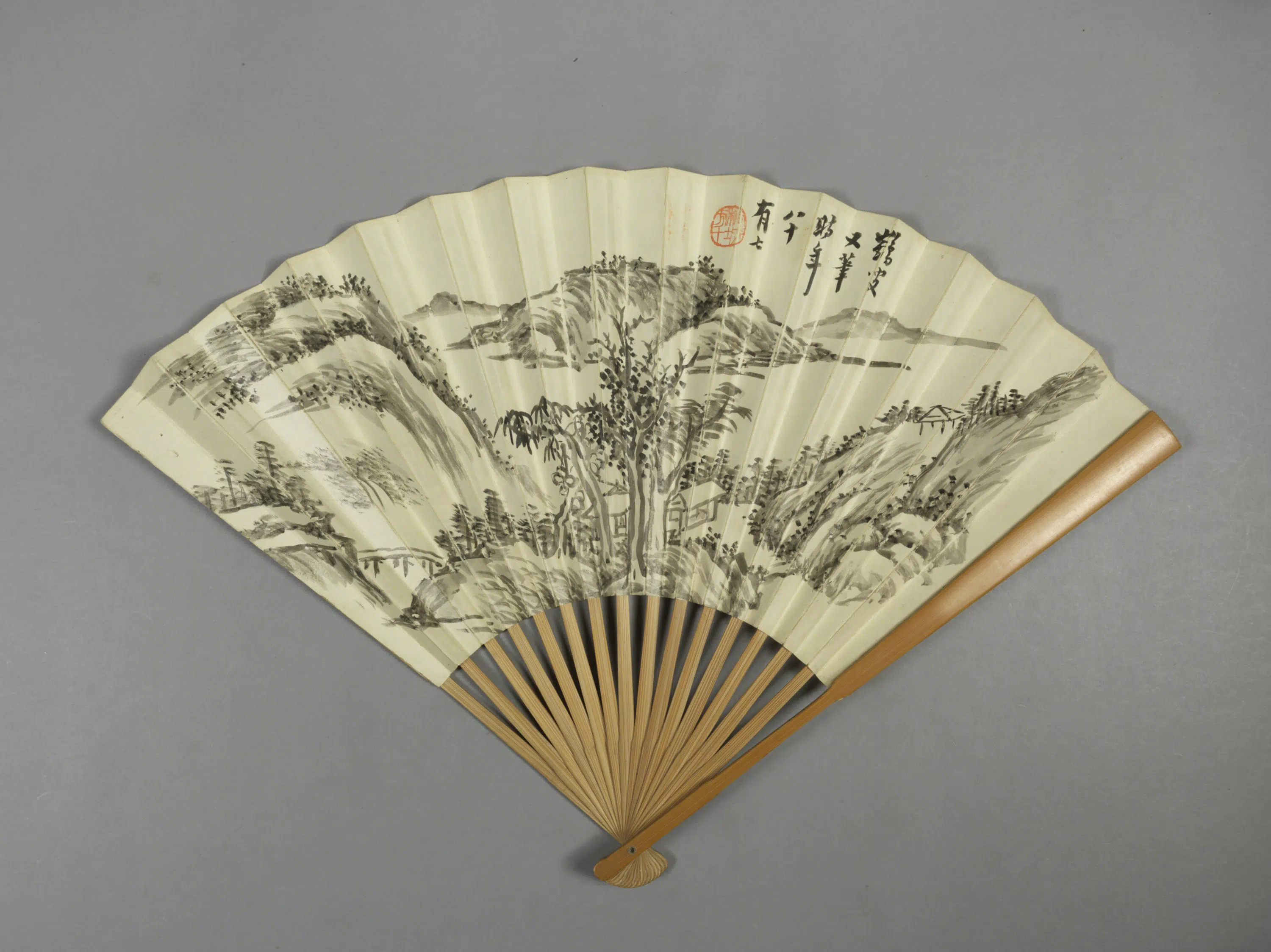 明朝【方旭】《山水并书成扇》