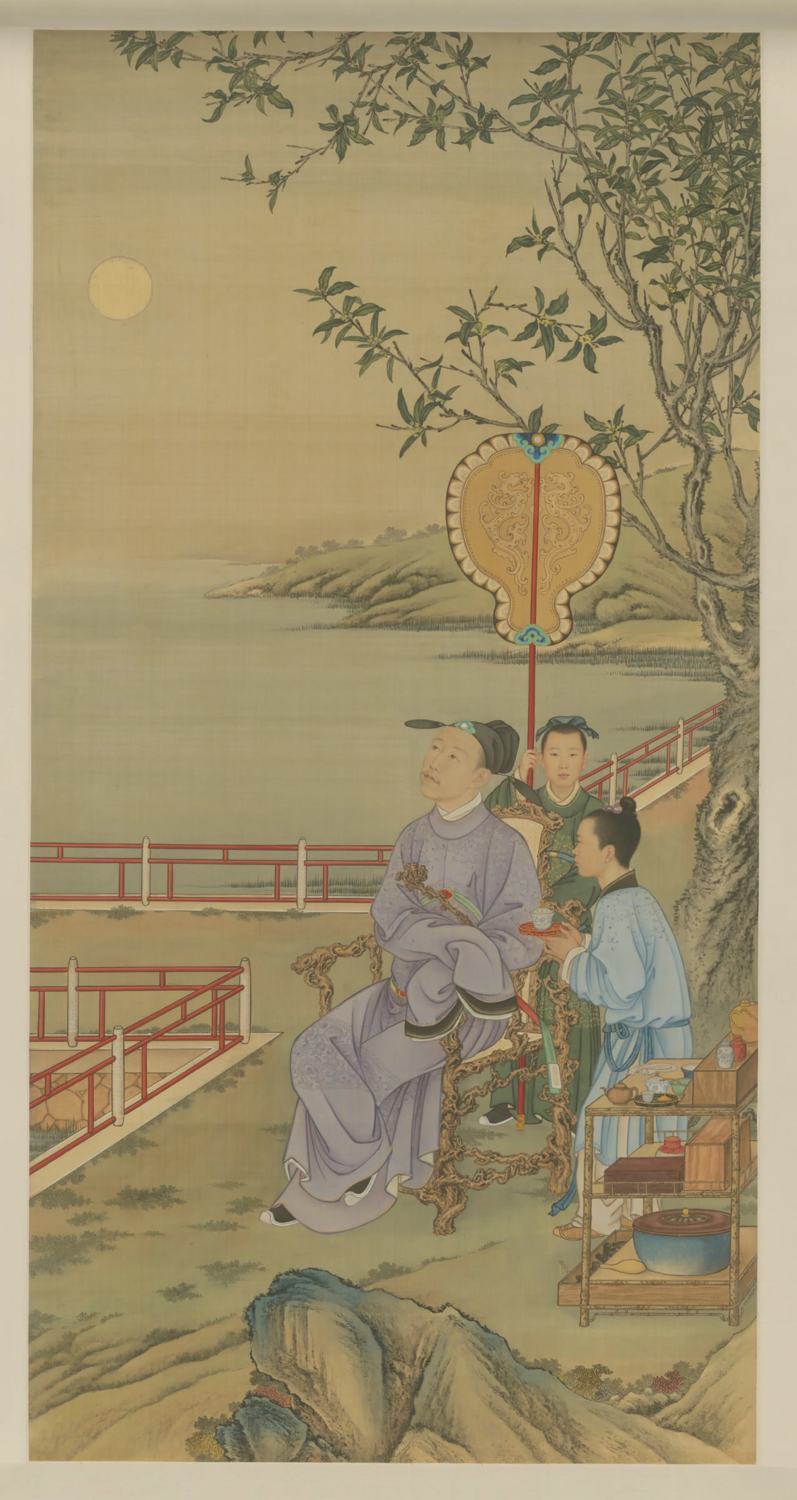 清代【爱新觉罗弘历-乾隆-清高宗】《清人画弘历观月图轴》