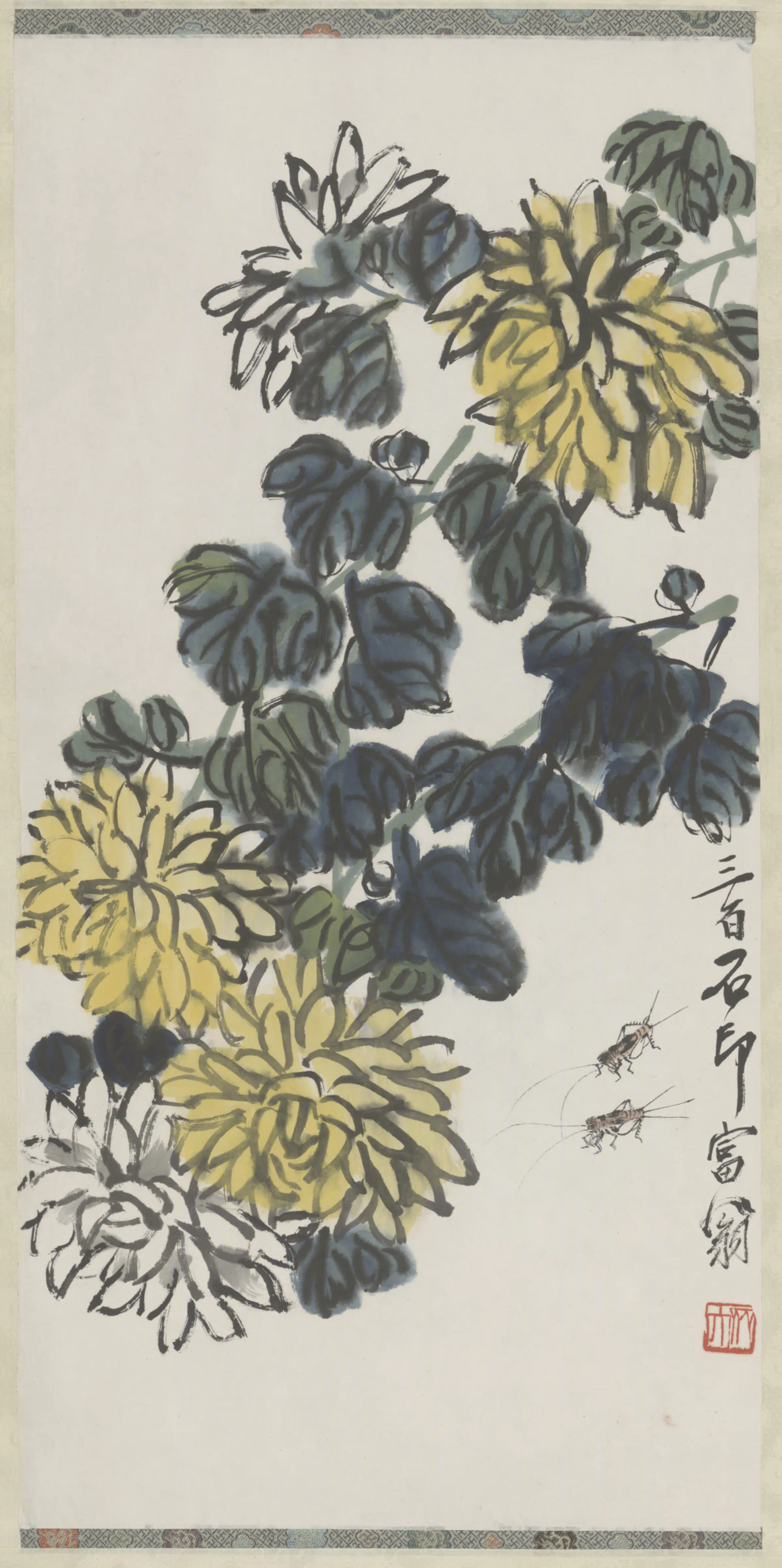 近现代【齐白石】《菊花蟋蟀轴-2》