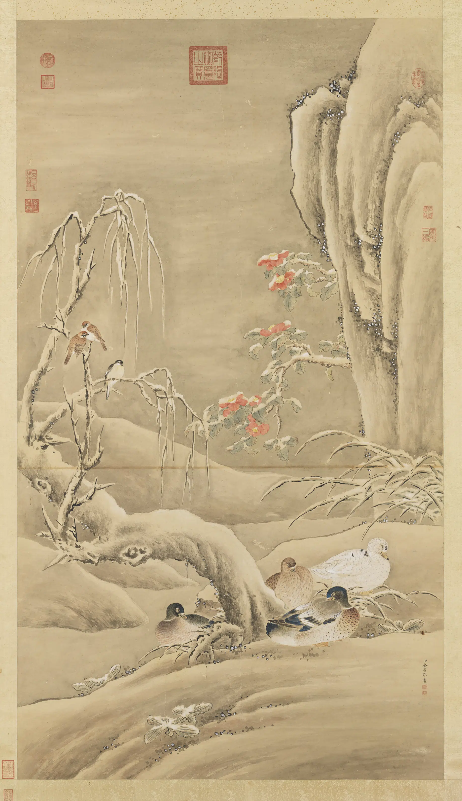 清代【余省】《花卉图轴》