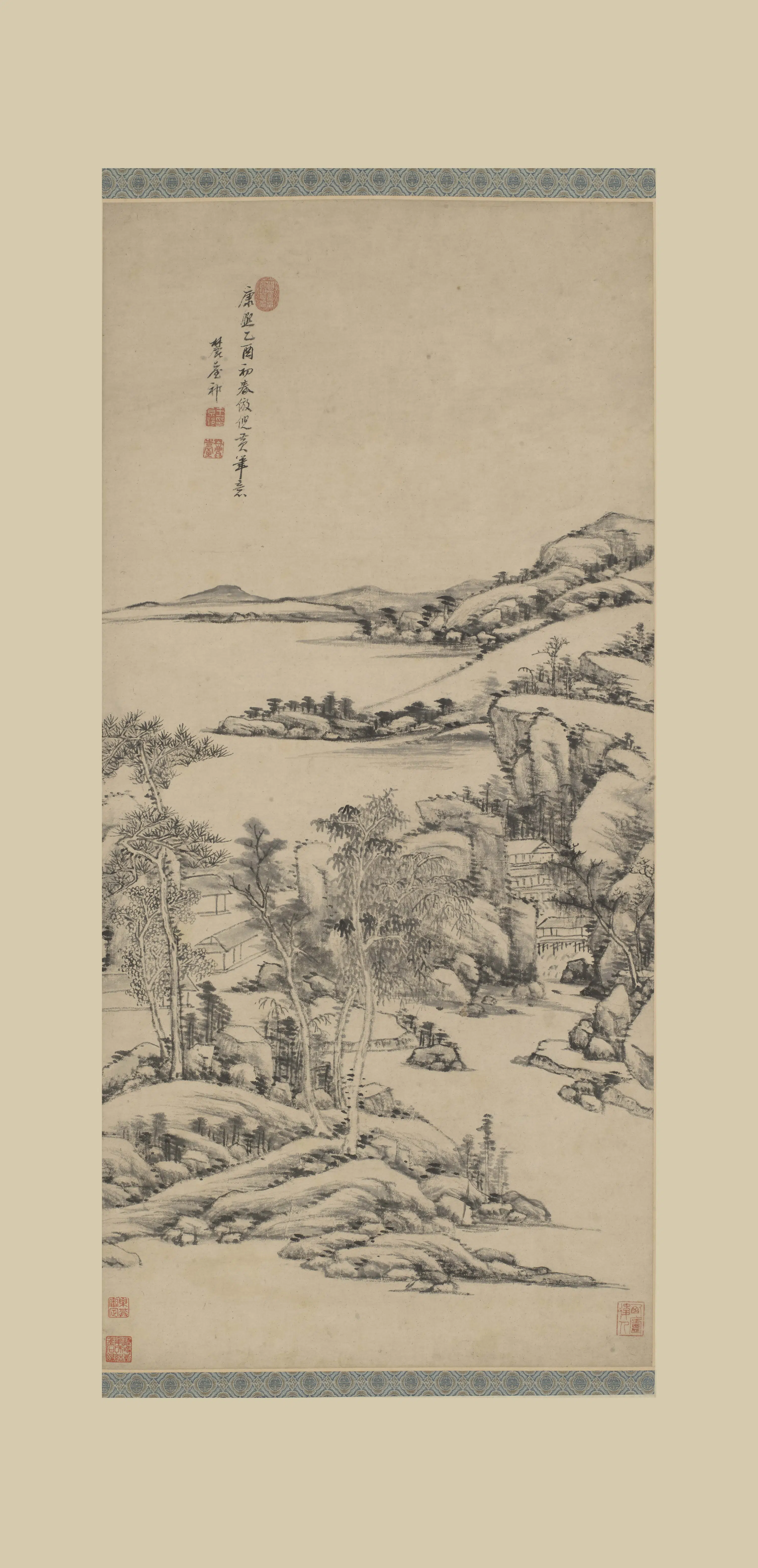 清代【王原祁】《仿倪黄笔意山水轴》