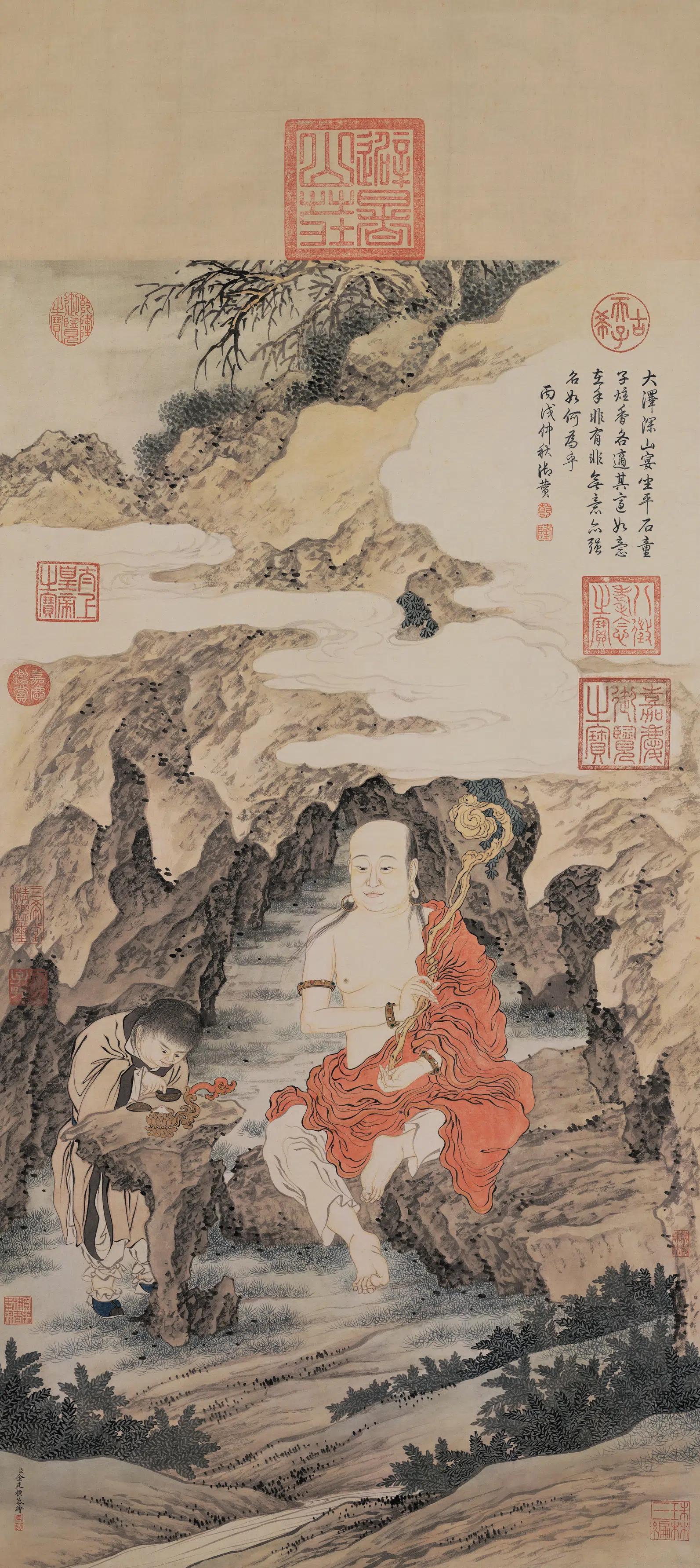 清代【金廷标】《岩居罗汉像》