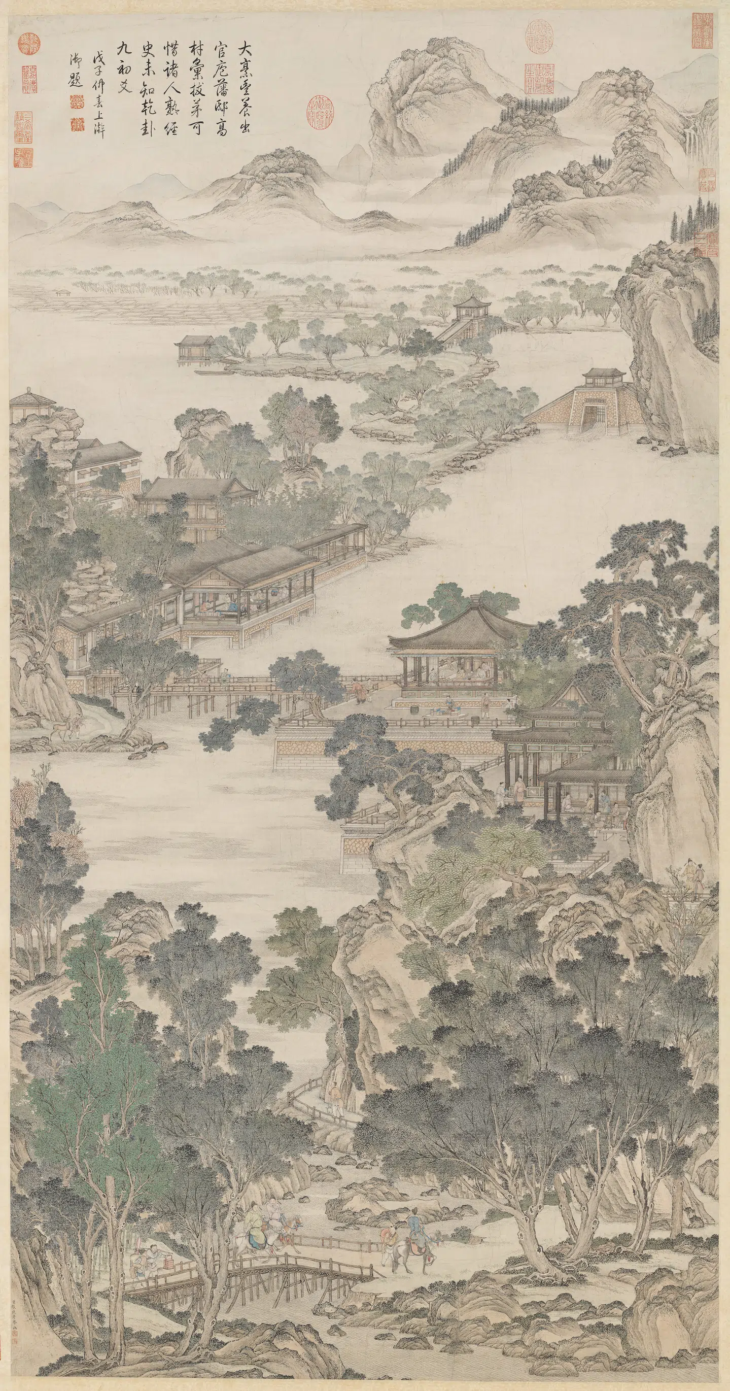 清代【张廷彦】《画登瀛洲图轴》