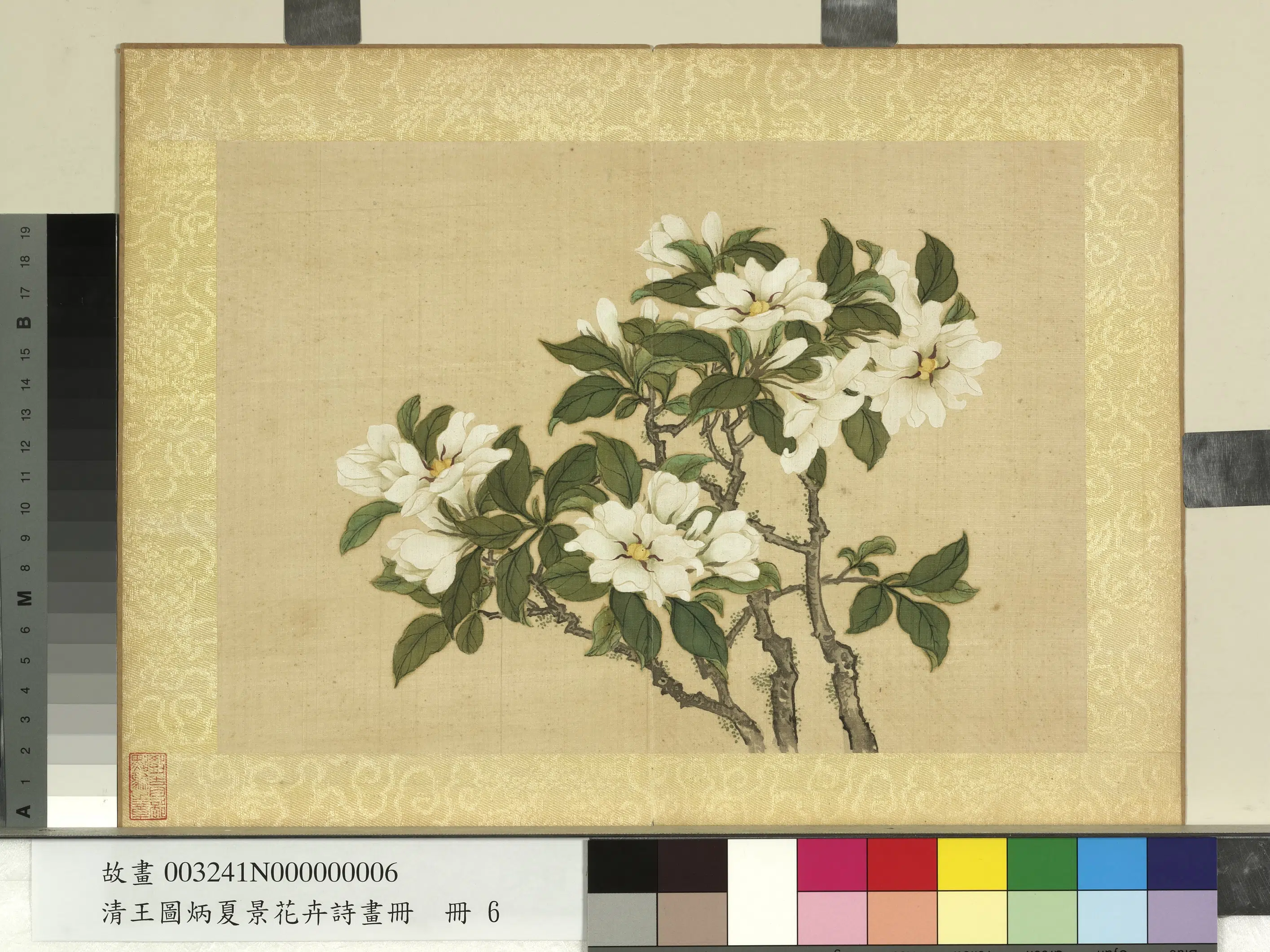 清代【王图炳】《夏景花卉诗画册-栀子花》