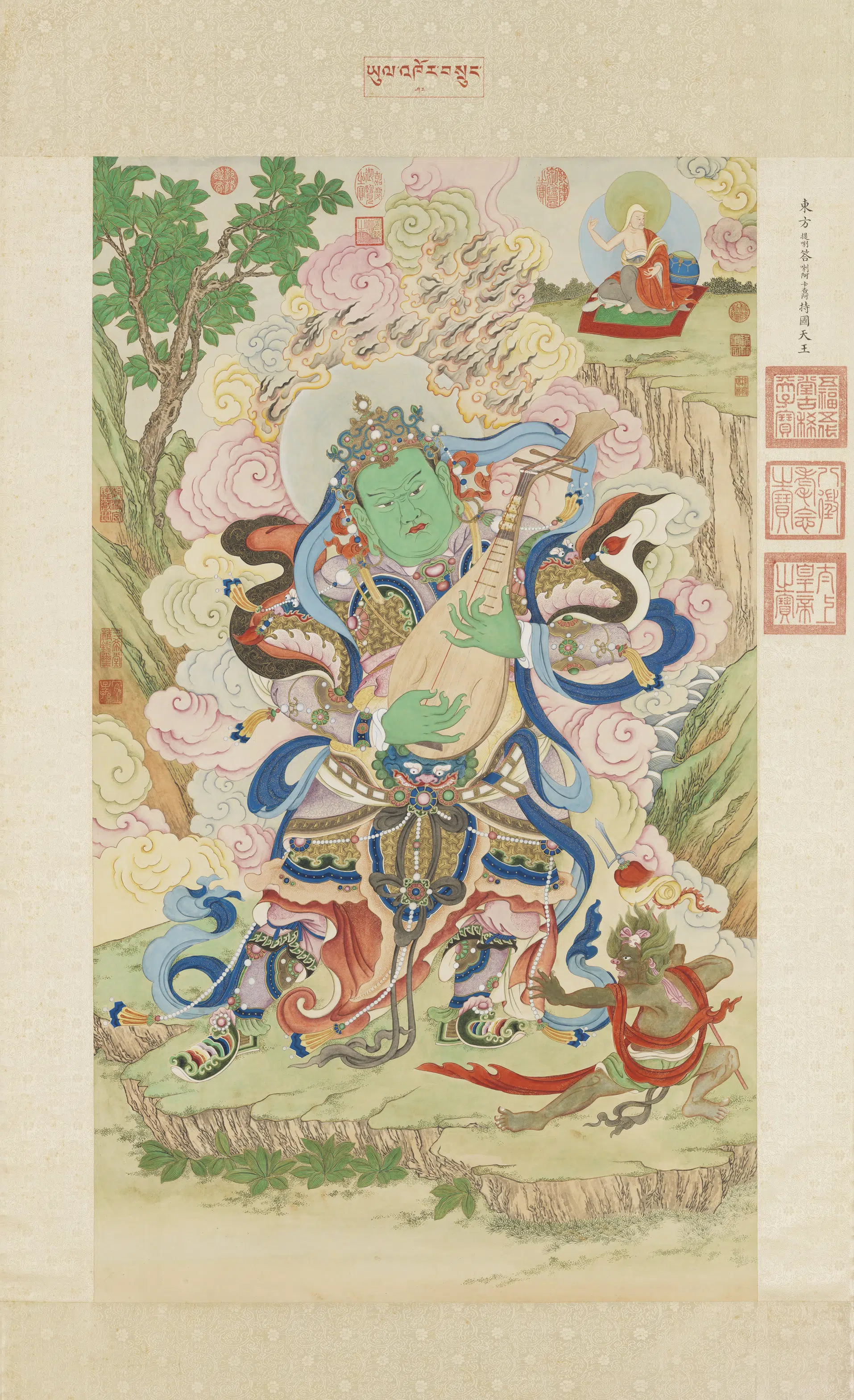 清代【姚文瀚】《画东方持国天王像图轴》