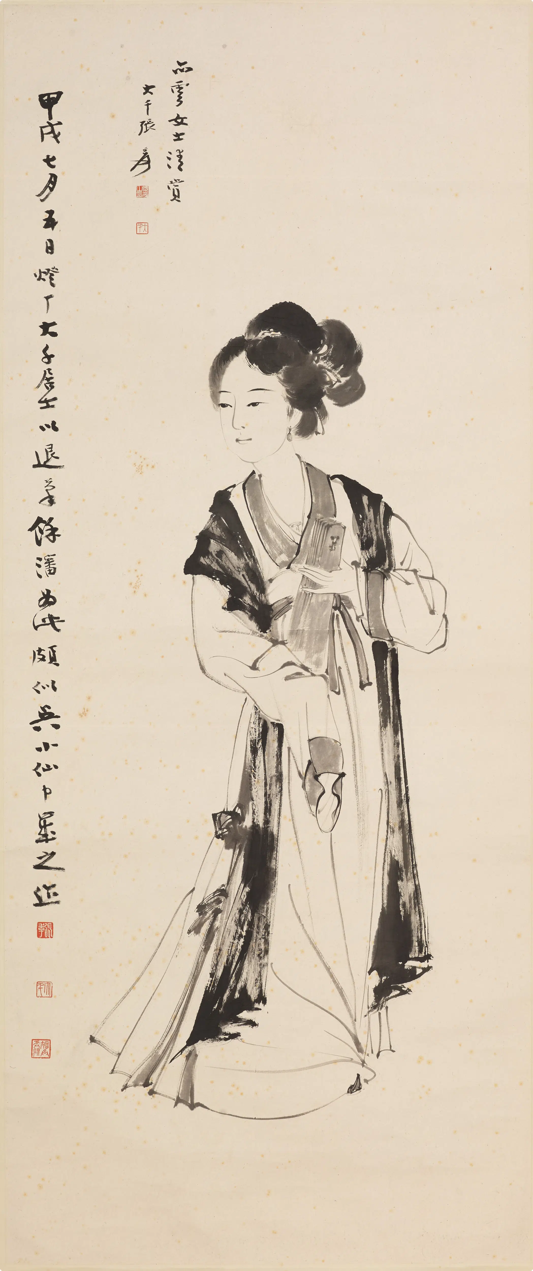 近现代【张大千】《檀板仕女图轴》