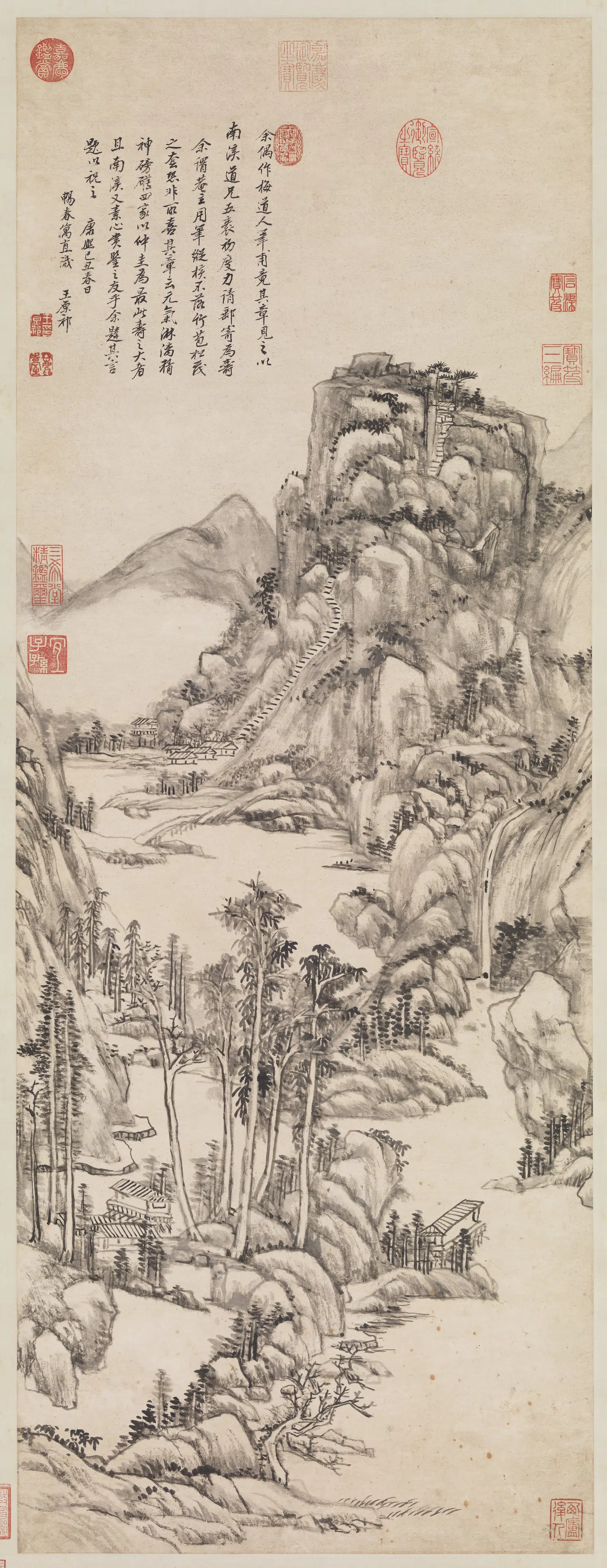 清代【王原祁】《仿吴镇山水图轴》
