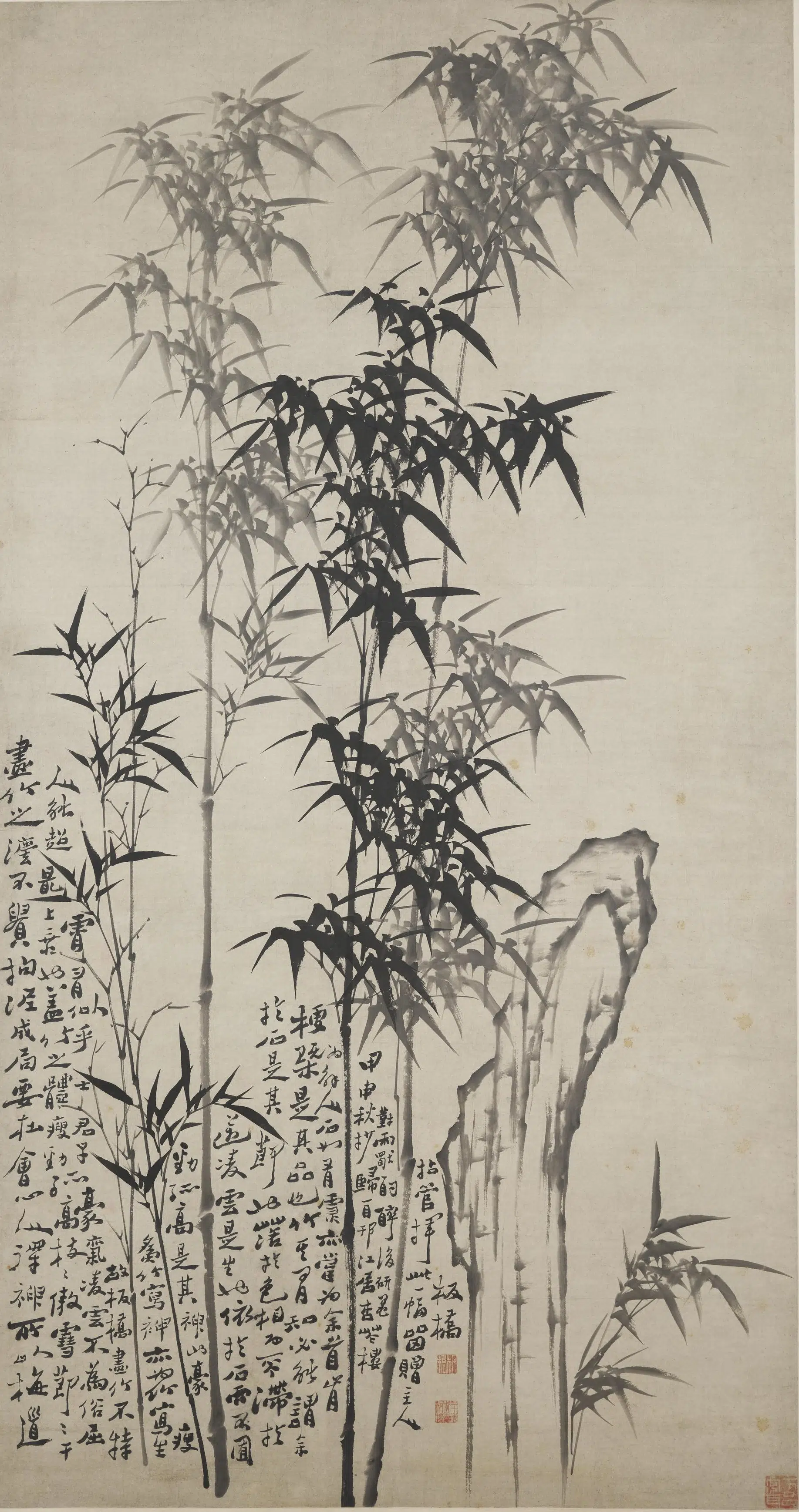 清代【郑板桥（郑燮）】《赠杏花楼主竹石图轴》