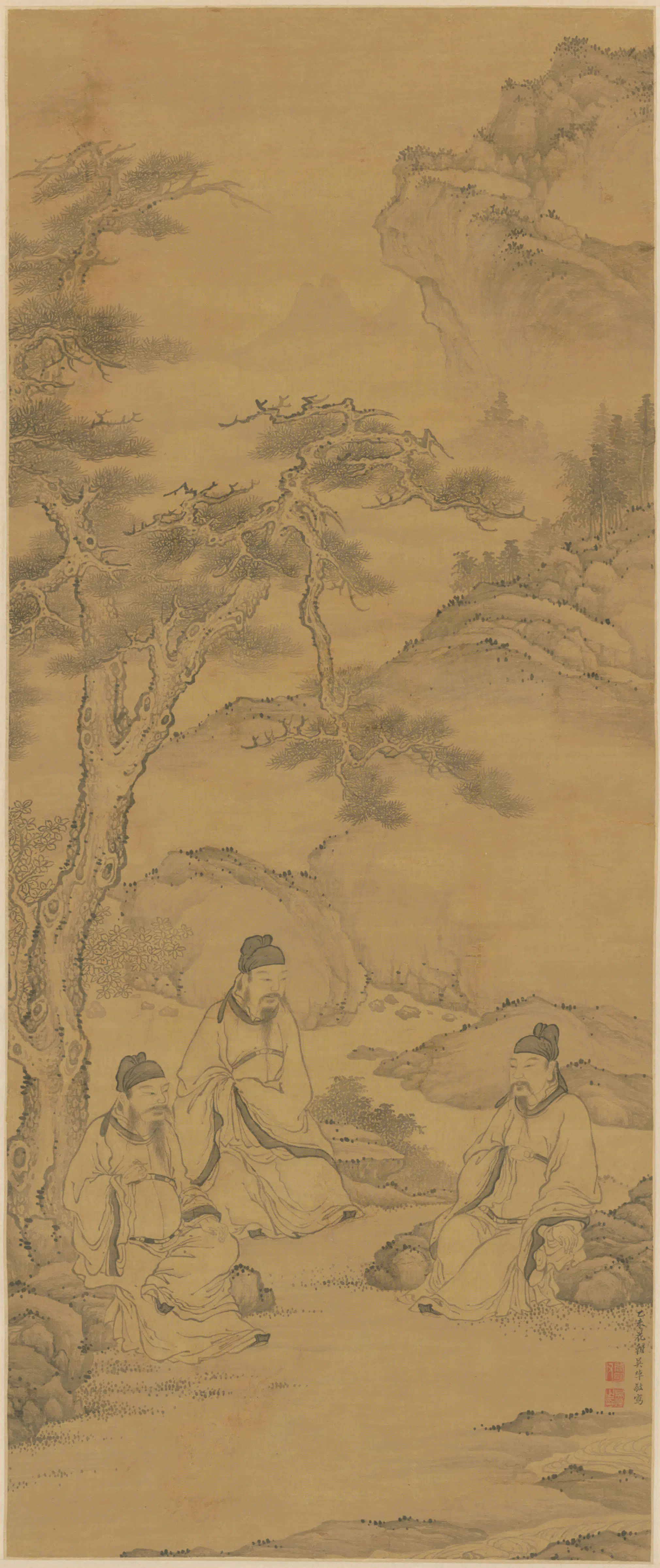 清代【吴焯】《松石人物轴》