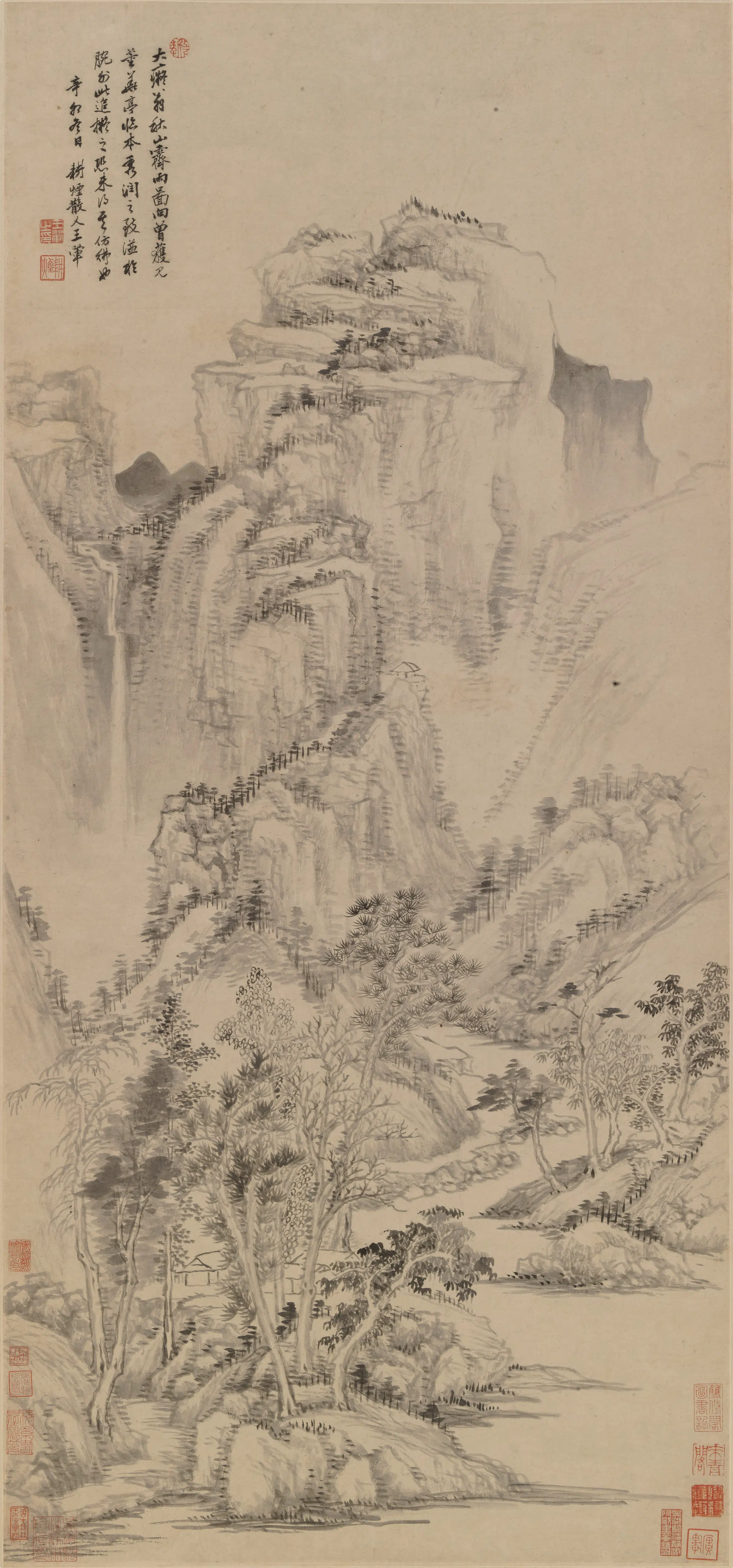 清代【王翚】《仿黄公望秋山无尽图轴》
