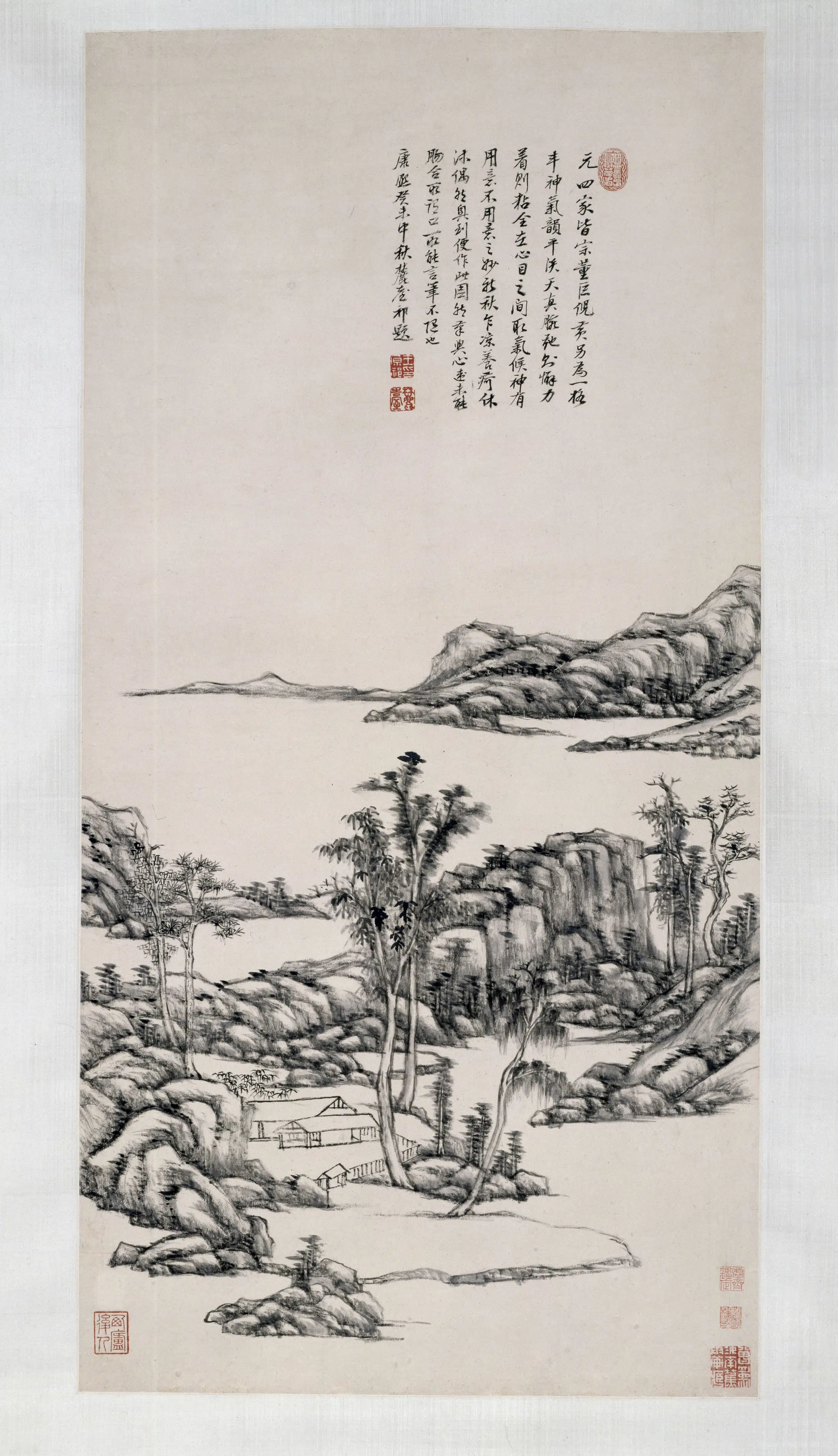 清代【王原祁】《仿倪黄山水图轴》