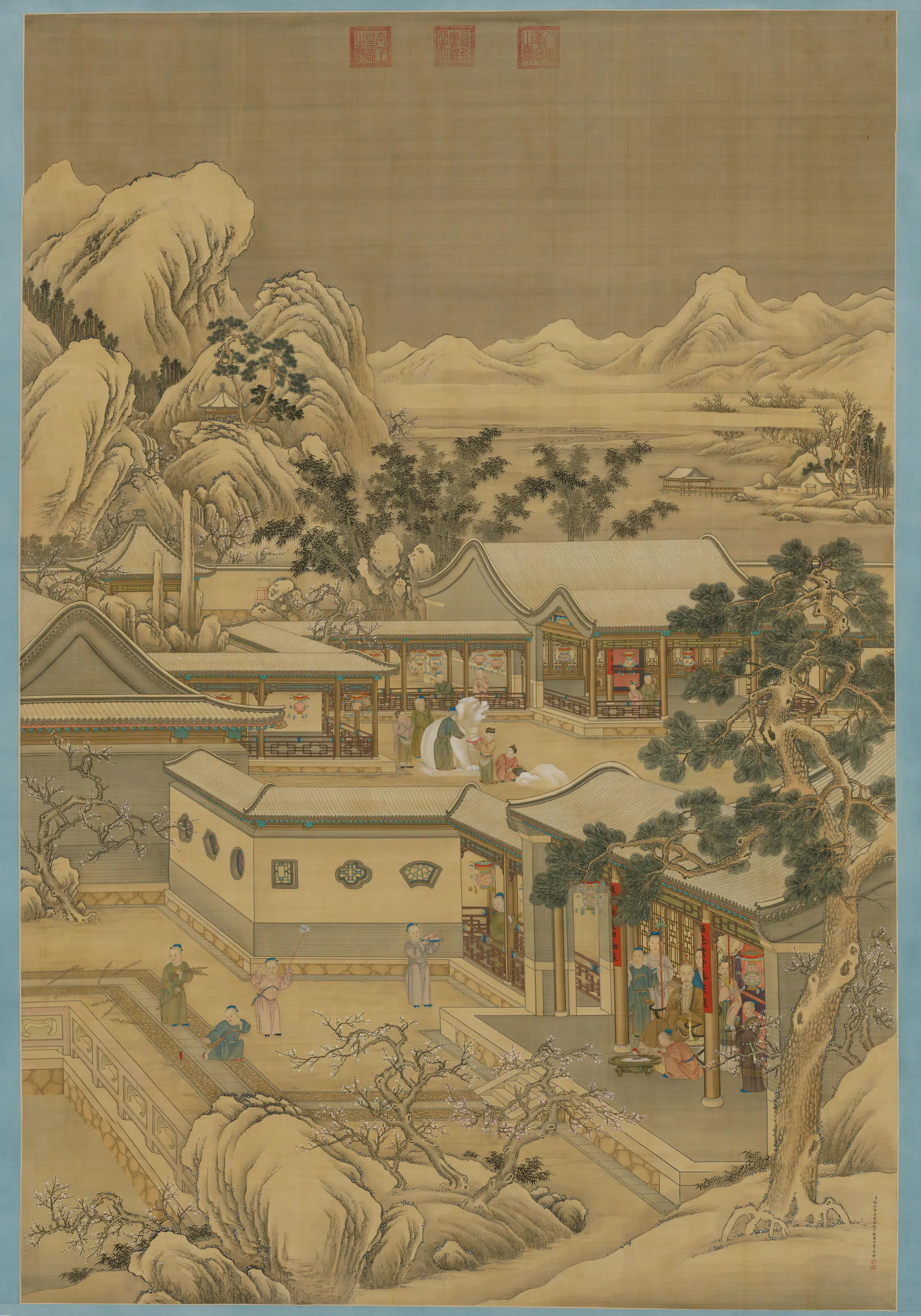 清代【郎世宁】《乾隆帝岁朝行乐图轴》