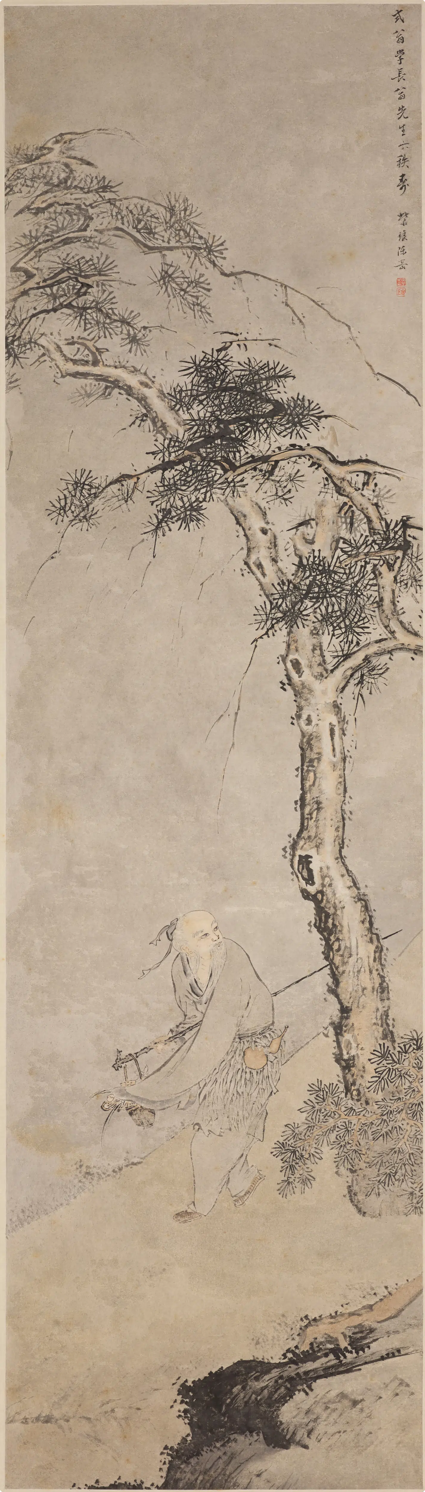清代【陈岳】《松树人物轴》