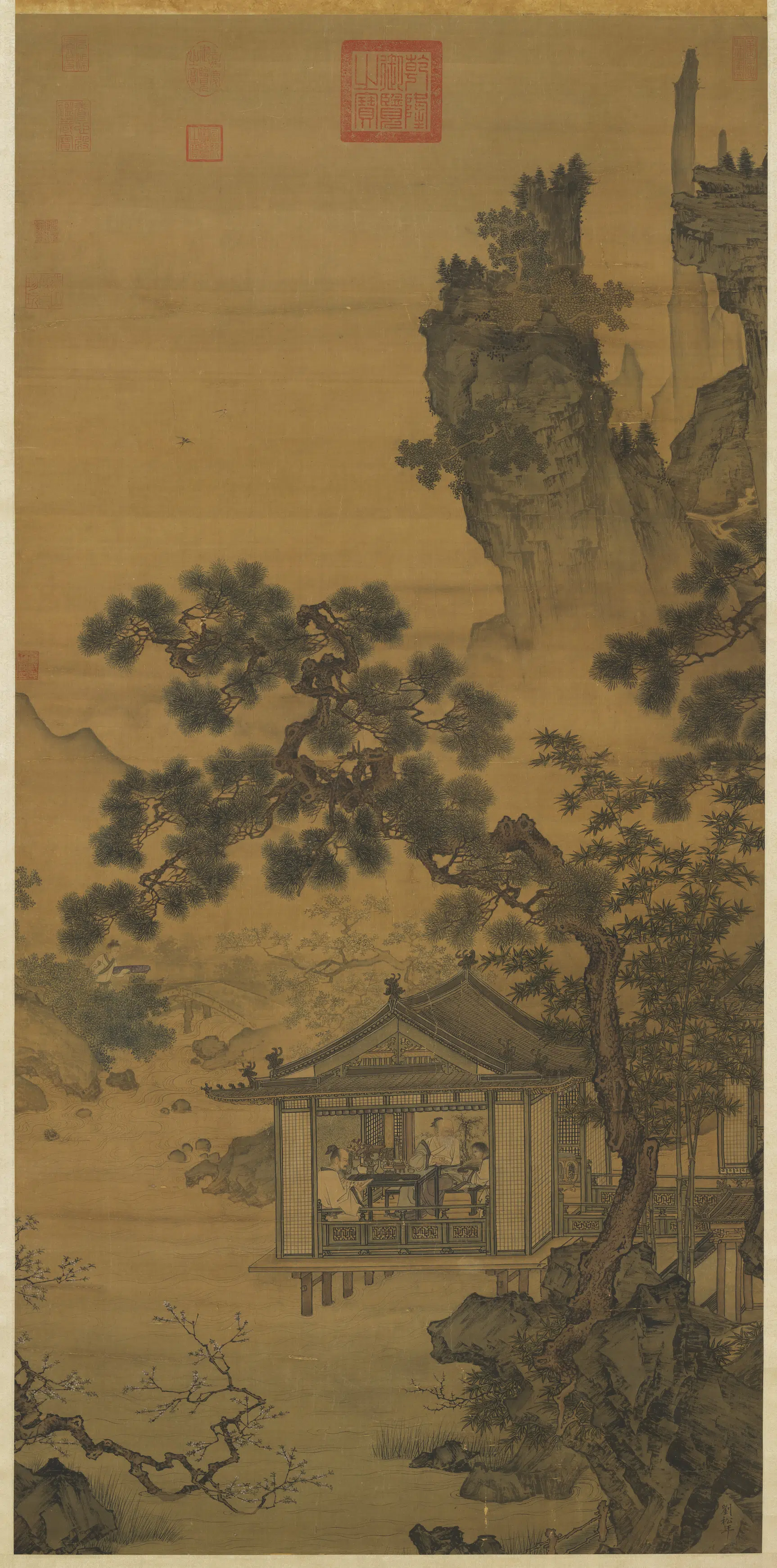 南宋【刘松年】《溪亭客话图轴》